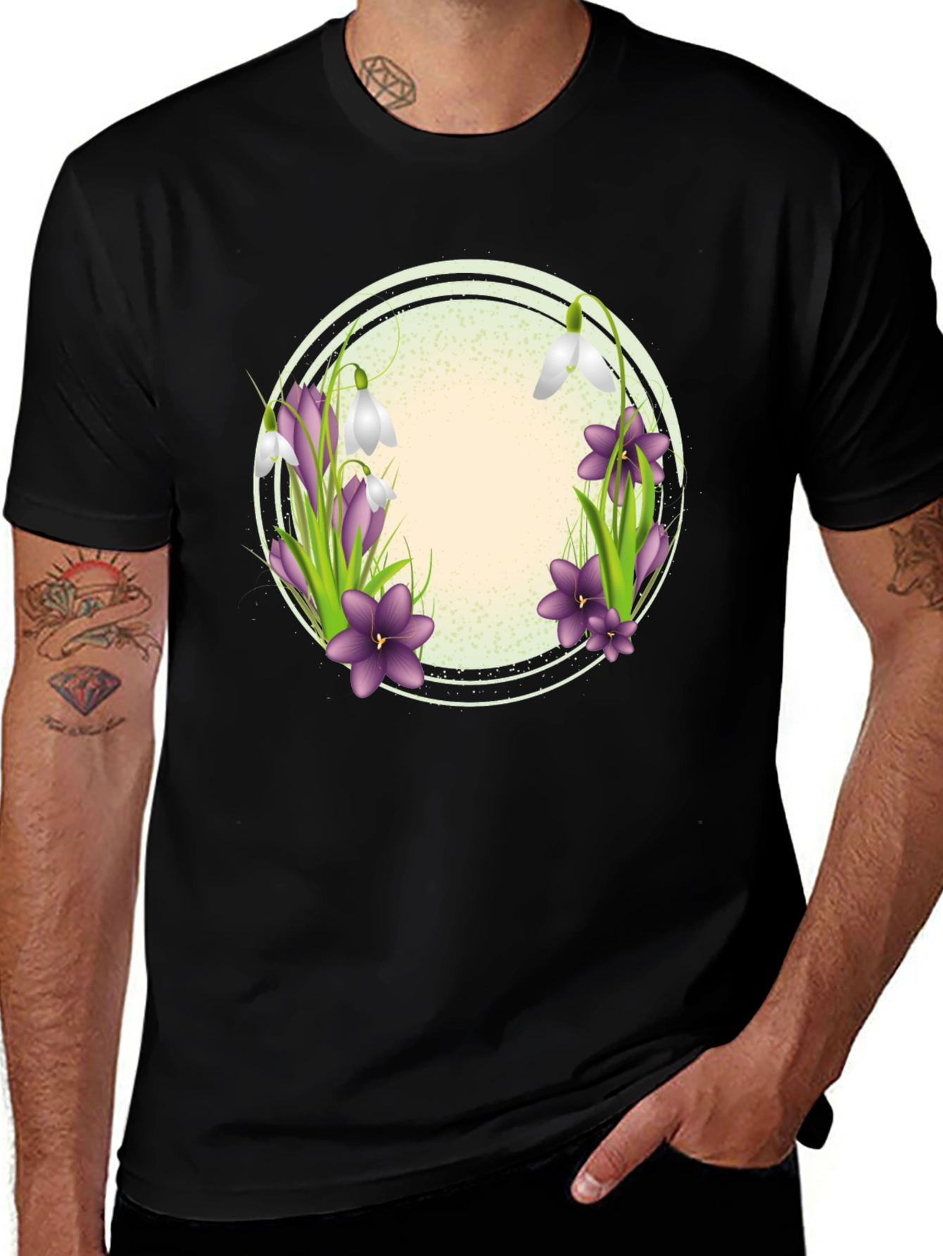 Floral Circle Graphic T-Shirt - Spring Blooms Design