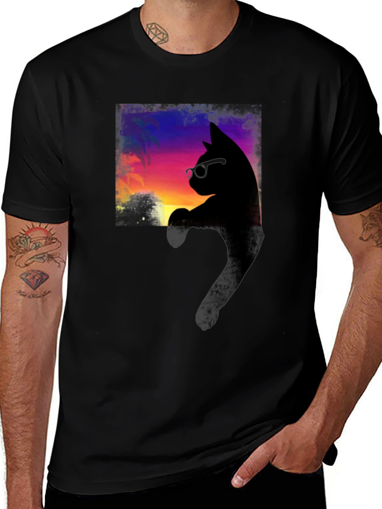 Variant 16 of Cool Cat Sunset T-Shirt - Stylish Comfort