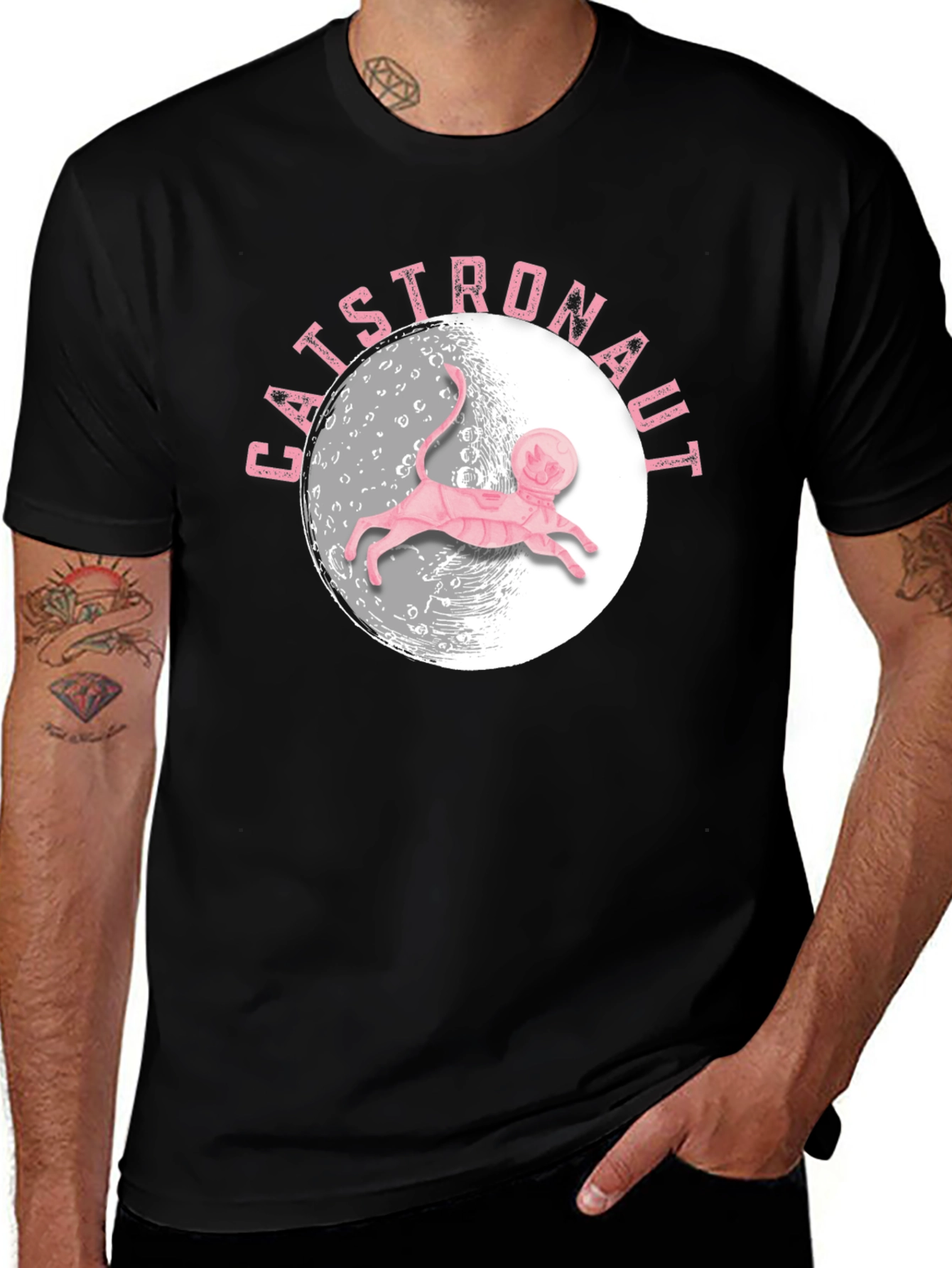 Catstronaut T-Shirt - Pink Cat Astronaut on the Moon