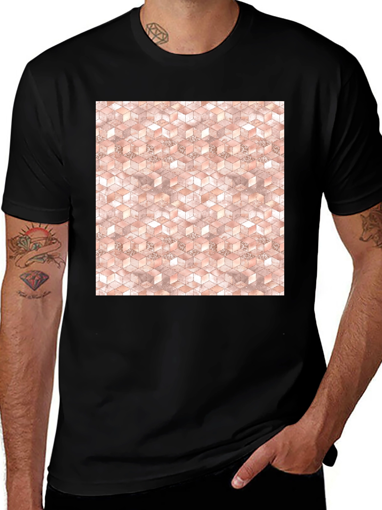 Variant 3 of Geometric Cube Pattern Tee - Modern Style