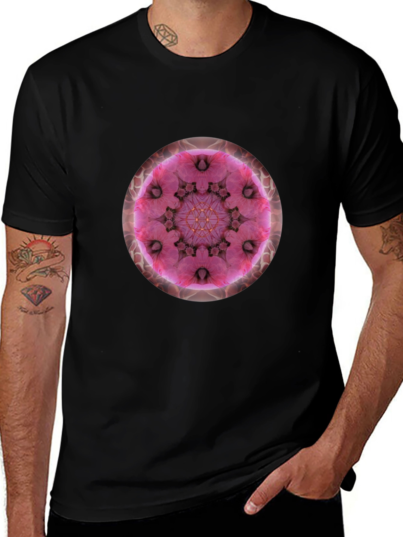 Variant 5 of Black T-Shirt with Floral Mandala Design