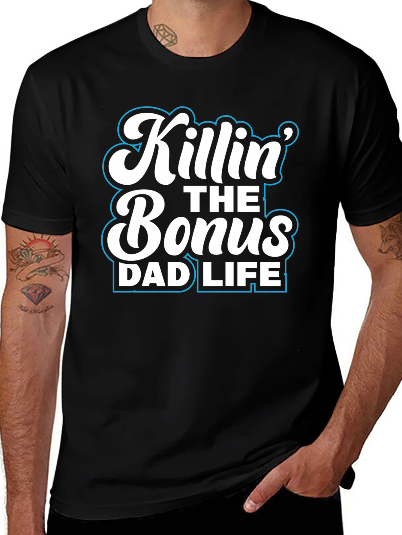 Killin' the Bonus Dad Life Black Graphic Tee Shirt
