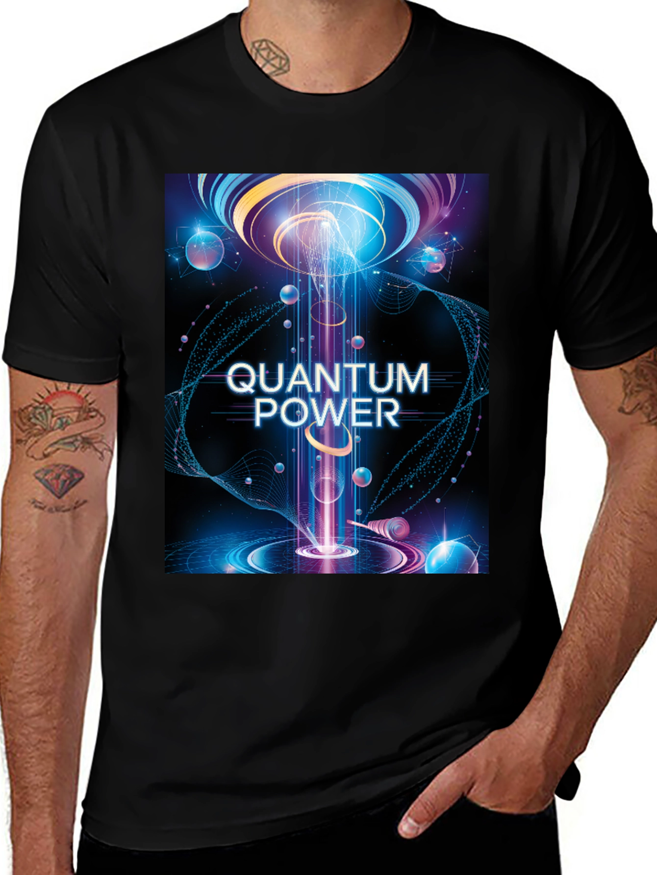 Variant 10 of Quantum Power Graphic Tee - Black Cotton T-Shirt