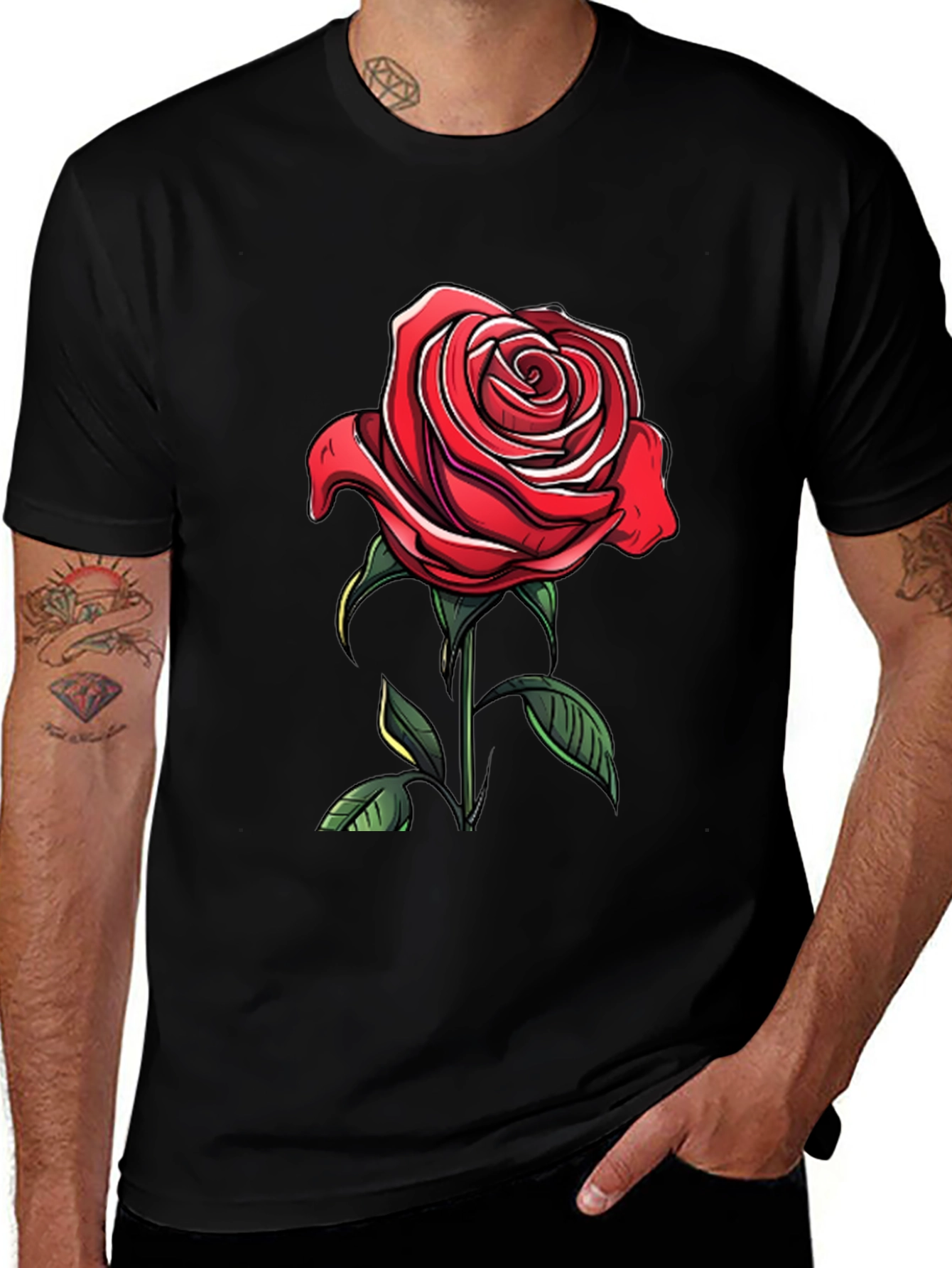 Variant 25 of Red Rose Graphic Tee - Elegant Floral Design