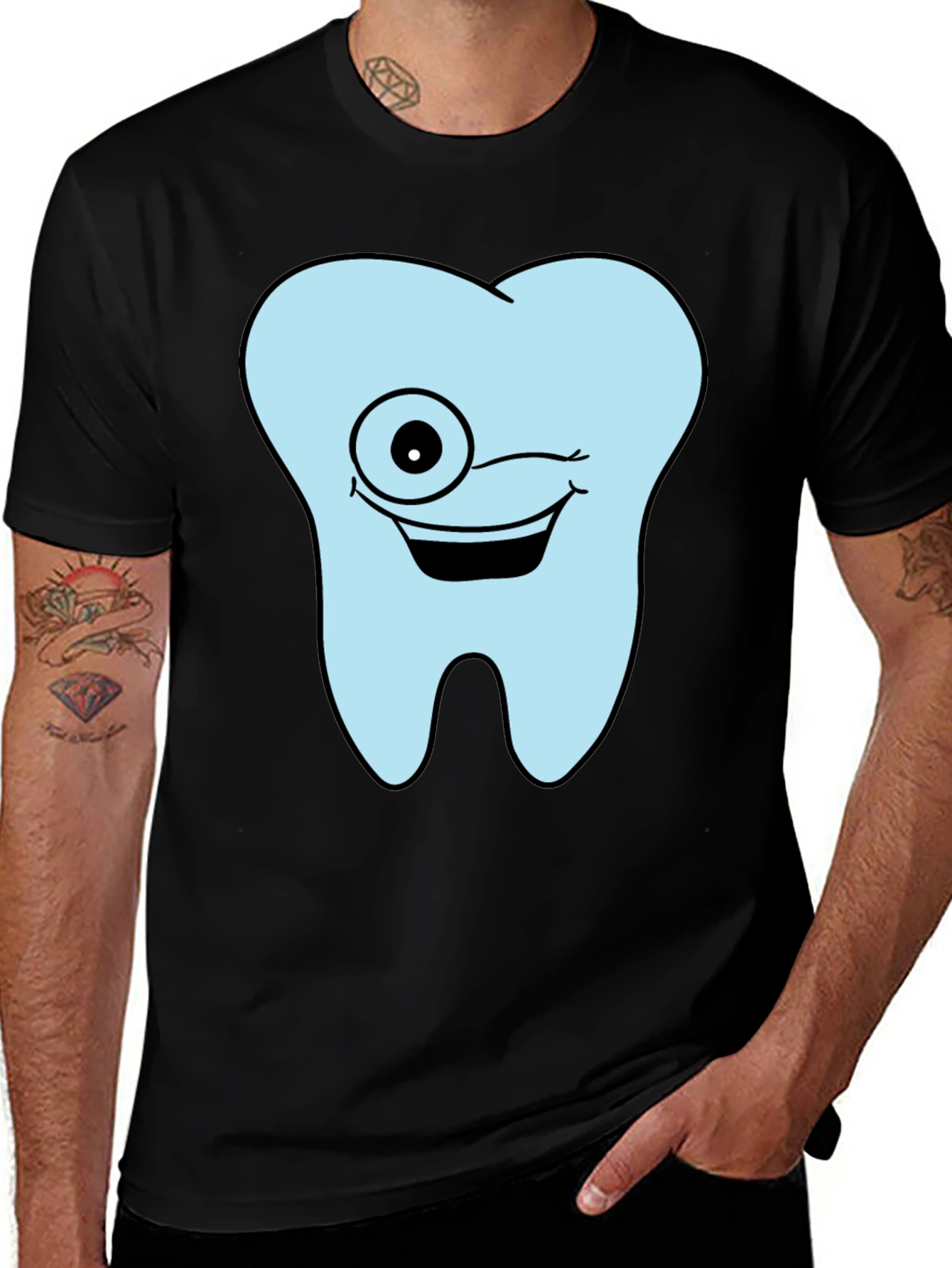 Variant 10 of Winking Tooth Graphic T-Shirt - Black Cotton Tee