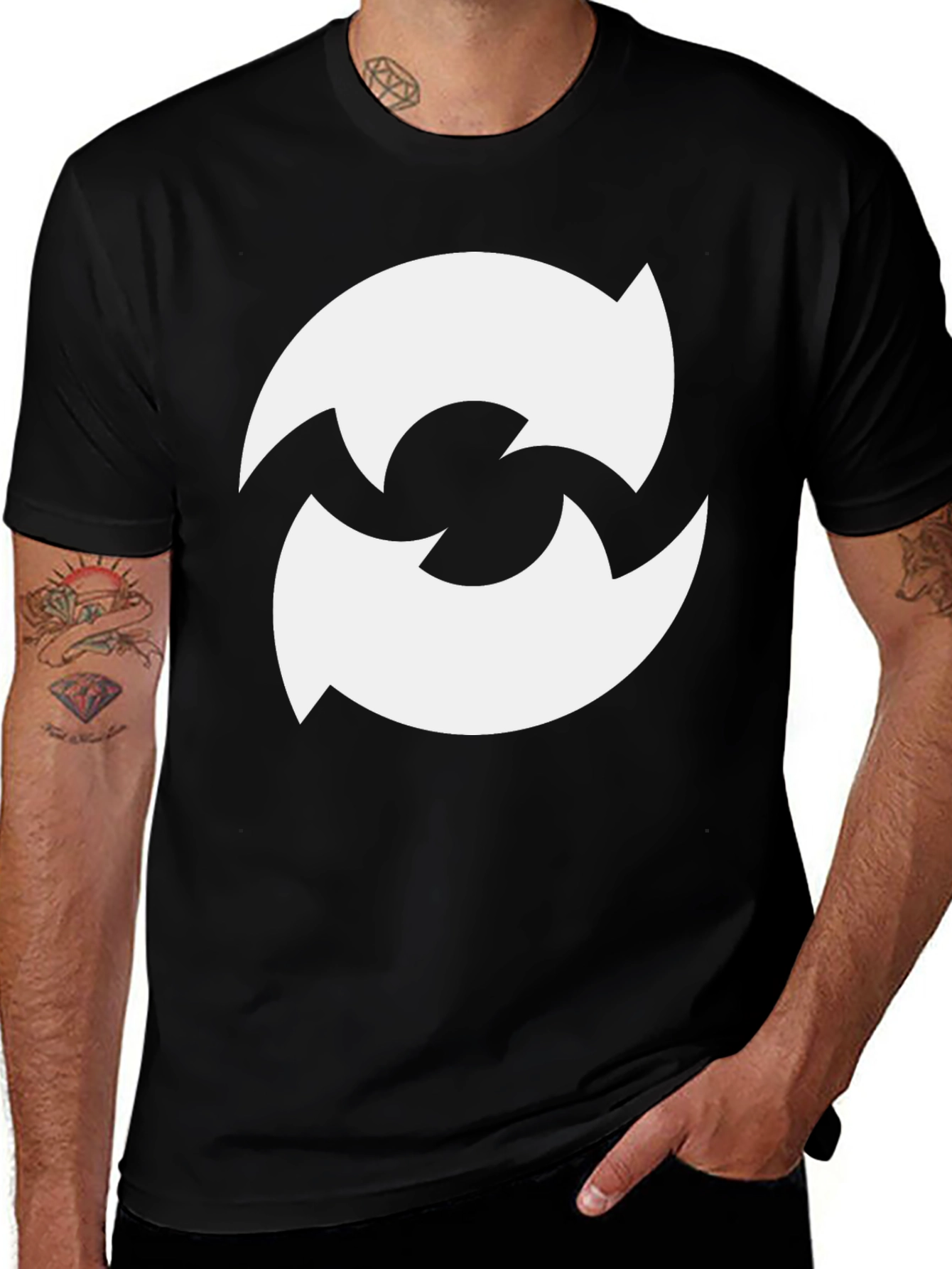Variant 27 of Black T-Shirt with Unique White Graphic Design