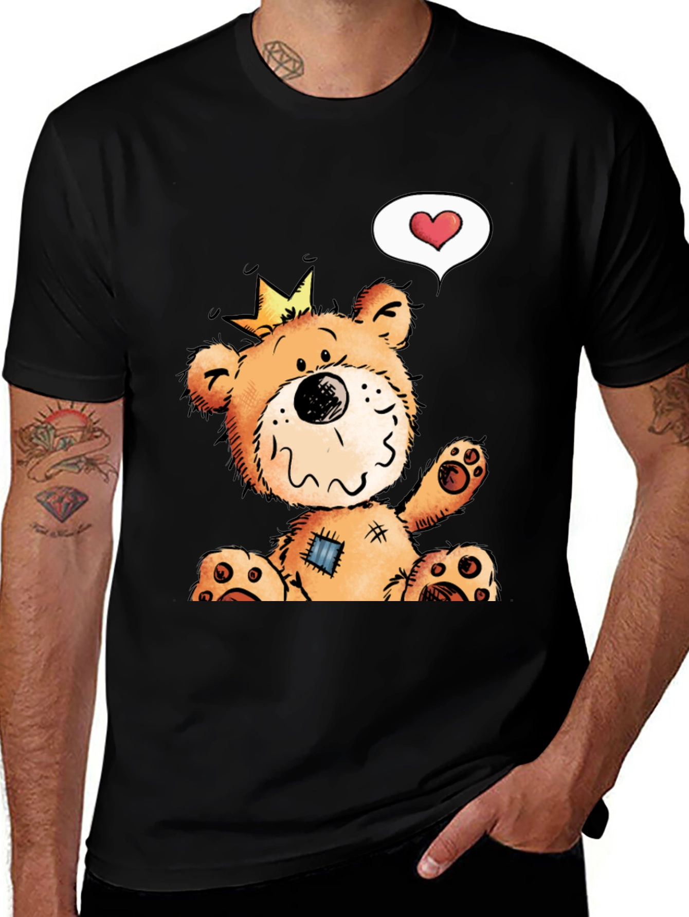 Variant 10 of Cute Cartoon Teddy Bear Graphic Tee - Black