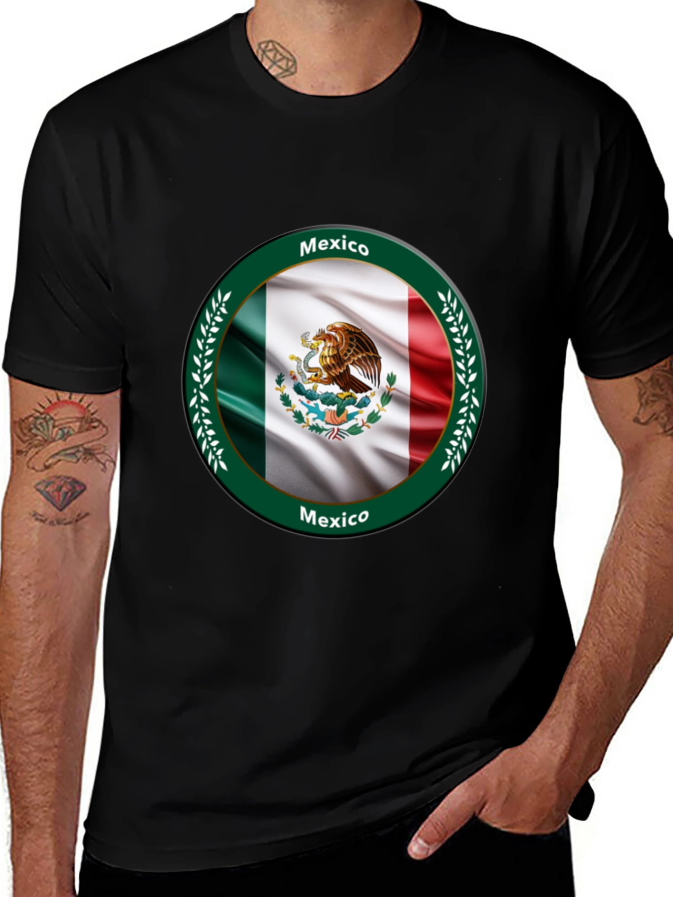 Variant 21 of Mexico Flag Black T-Shirt