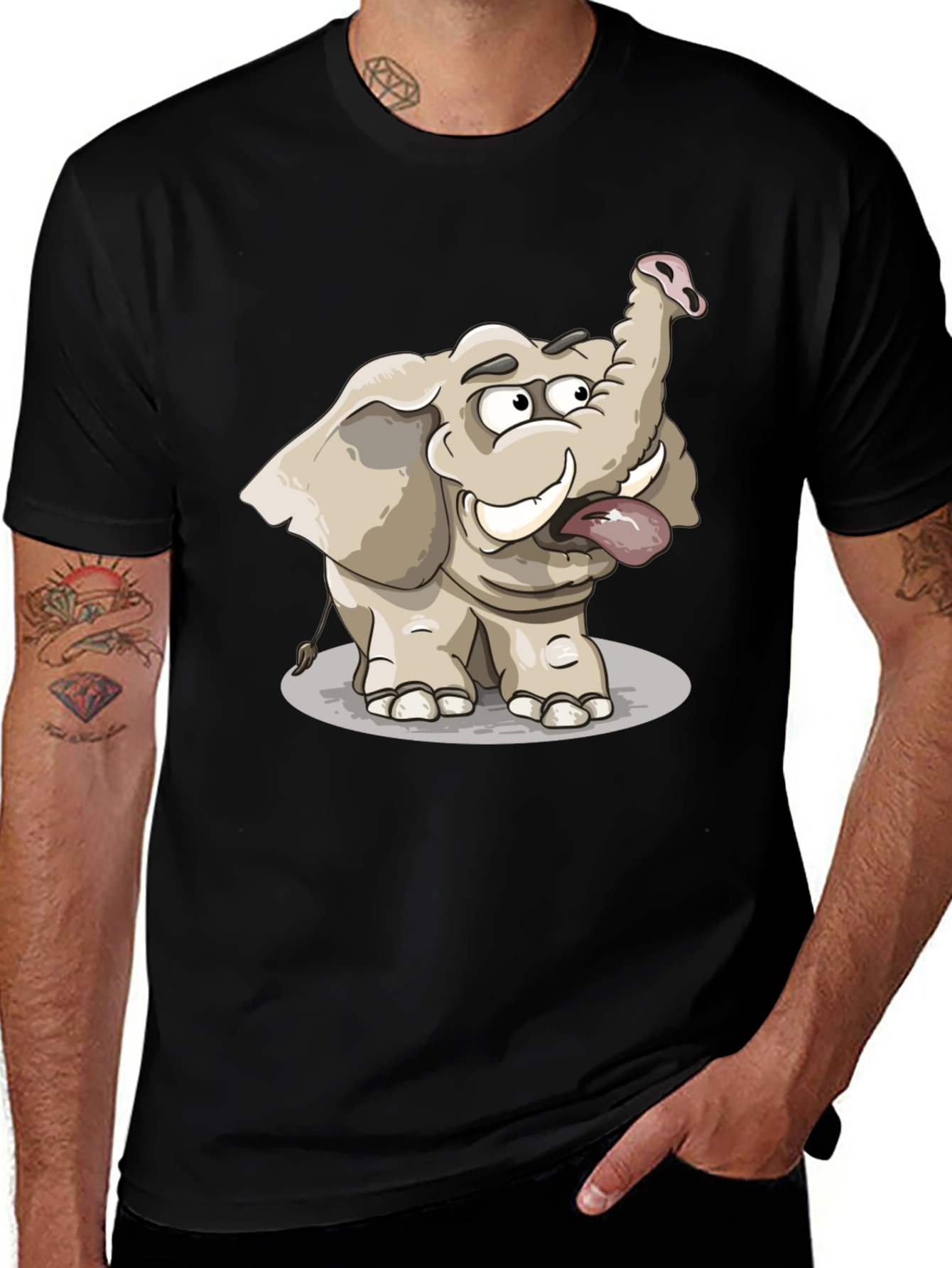 Variant 13 of Funny Elephant Graphic Tee - Black Cotton T-Shirt