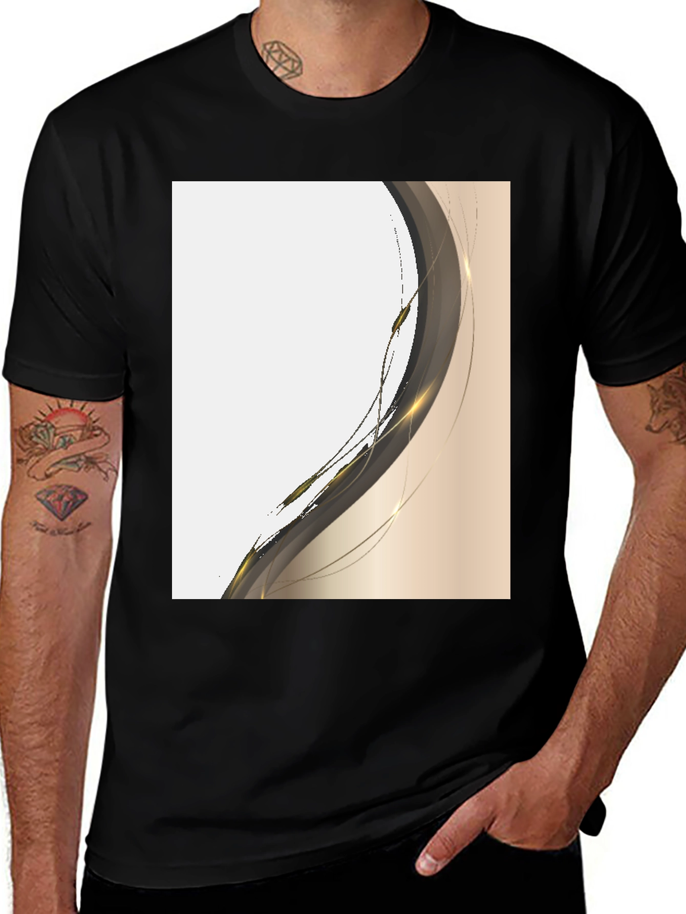 Variant 23 of Modern Abstract Graphic Tee - Black Cotton Casual Shirt