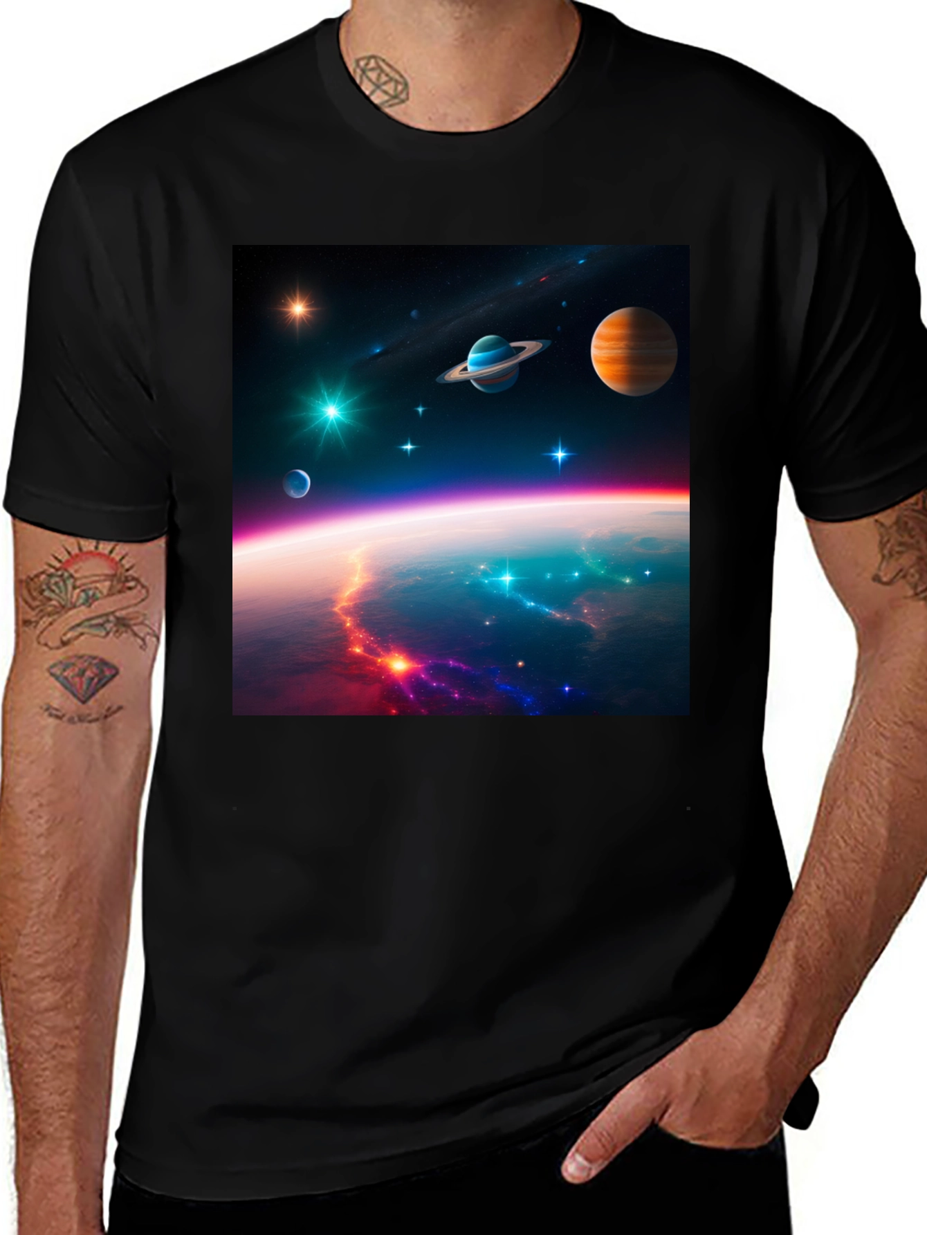 Variant 28 of Cosmic Space Print Black T-Shirt