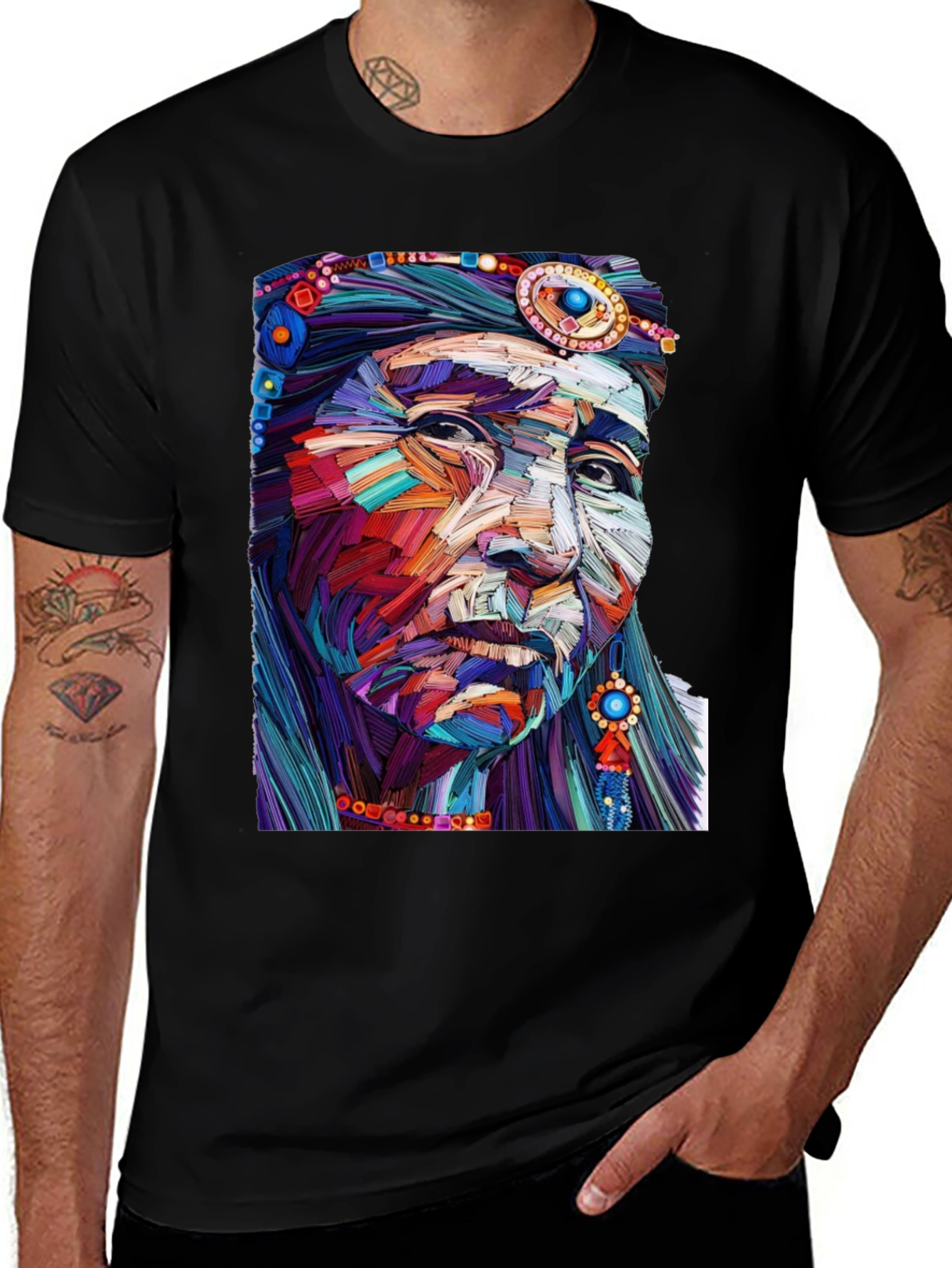 Variant 30 of Native American Graphic Print Black T-Shirt