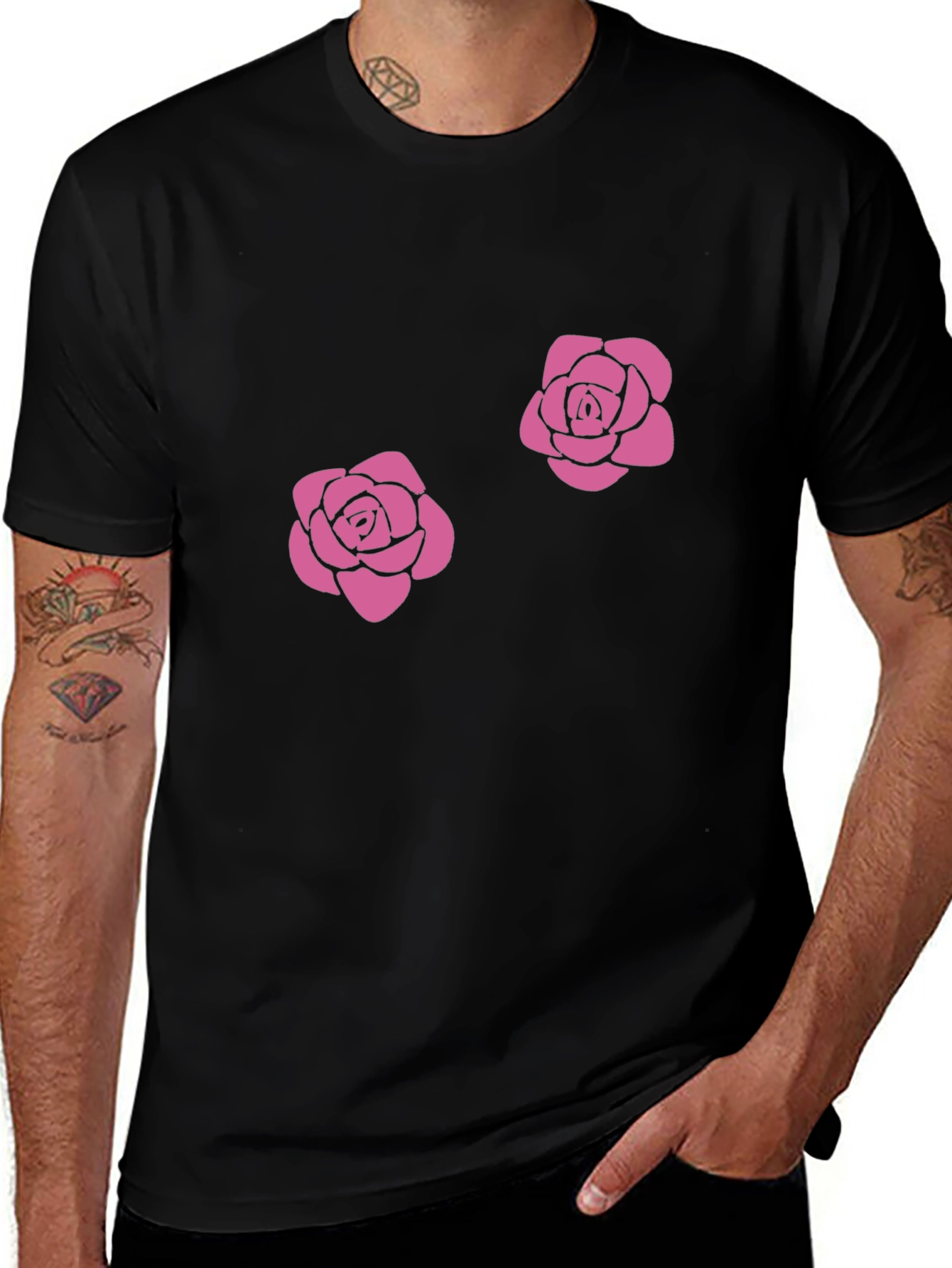 Variant 19 of Floral Rose Graphic Tee - Casual Black T-Shirt