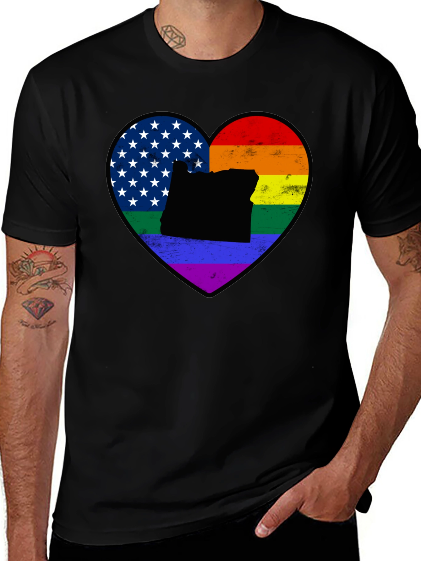 Oregon Pride Heart T-Shirt - LGBTQ+ US Flag