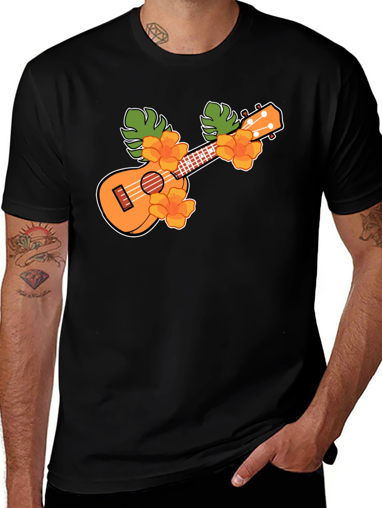 Variant 2 of Ukulele Floral T-Shirt - Tropical Music Tee