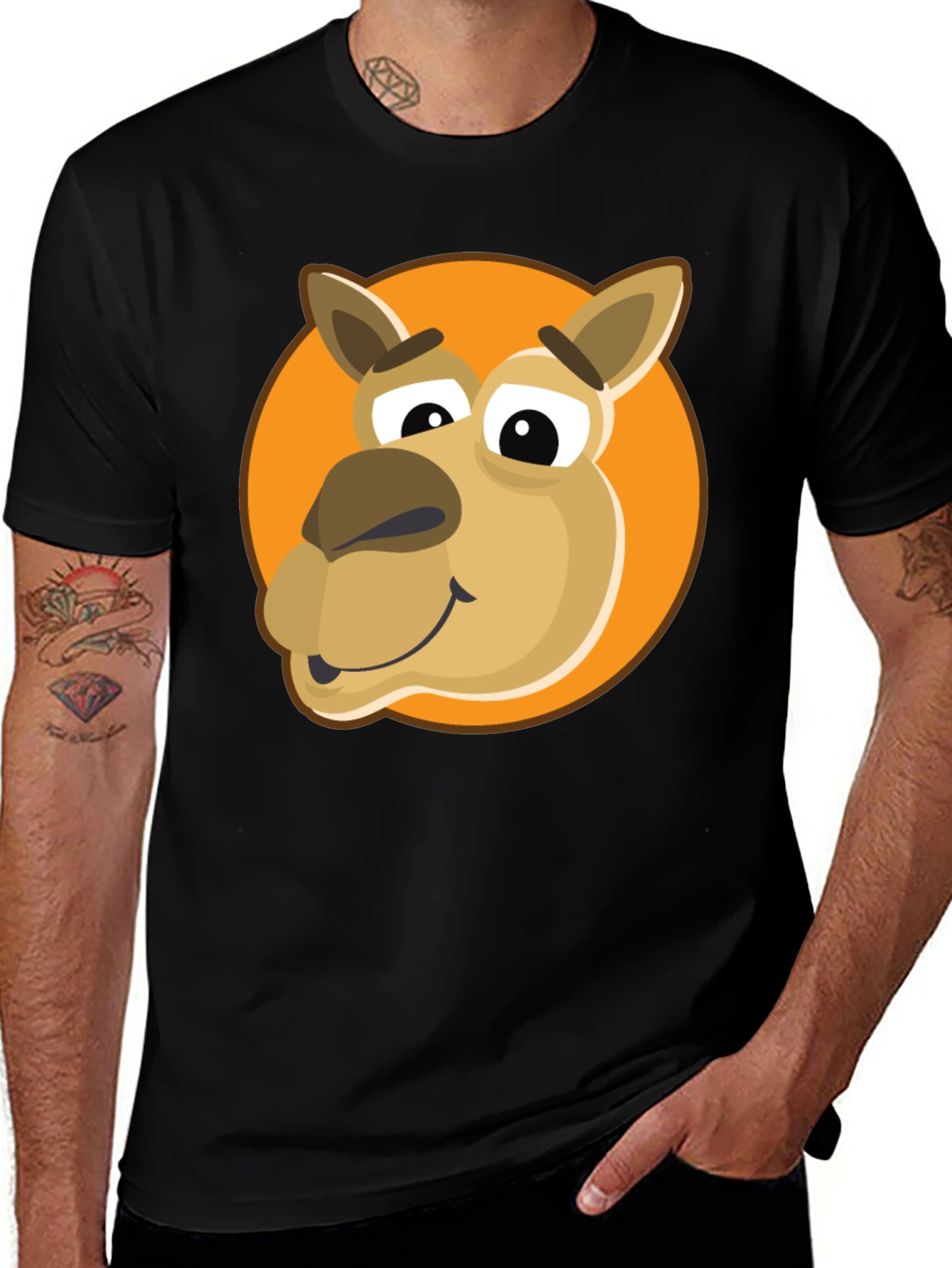 Variant 2 of Cartoon Camel Graphic Tee - Black Cotton Blend