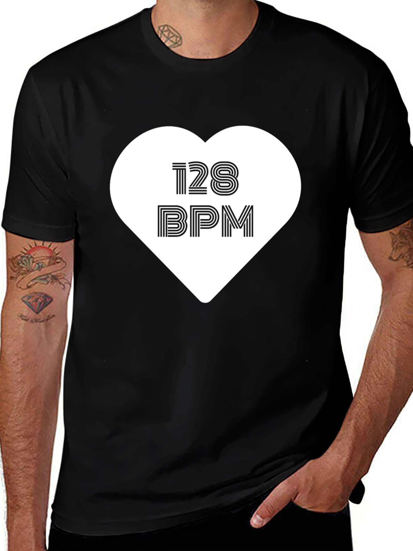 Variant 17 of 128 BPM Heart T-Shirt - Music Lover Tee