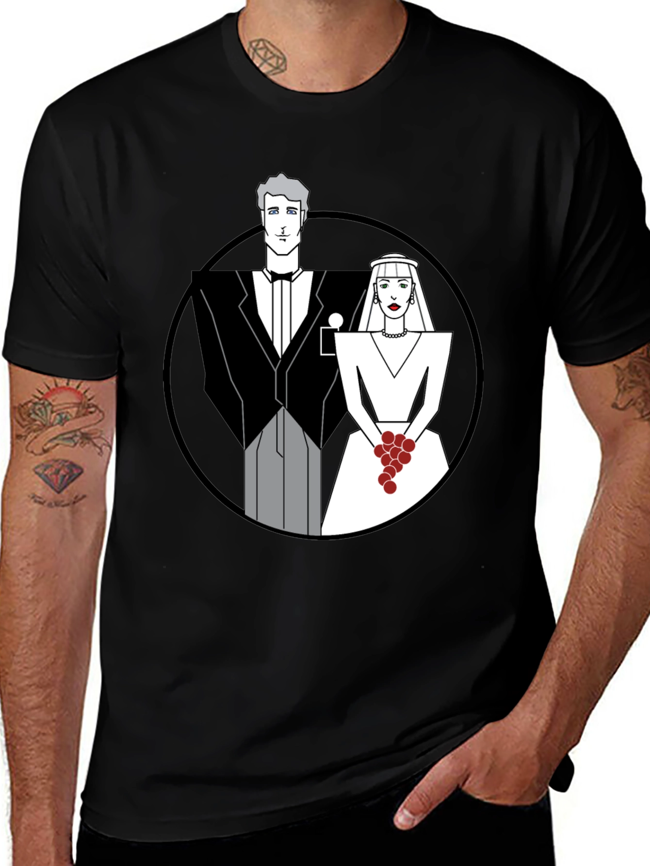 Variant 28 of Art Deco Wedding Couple Graphic Tee - Black