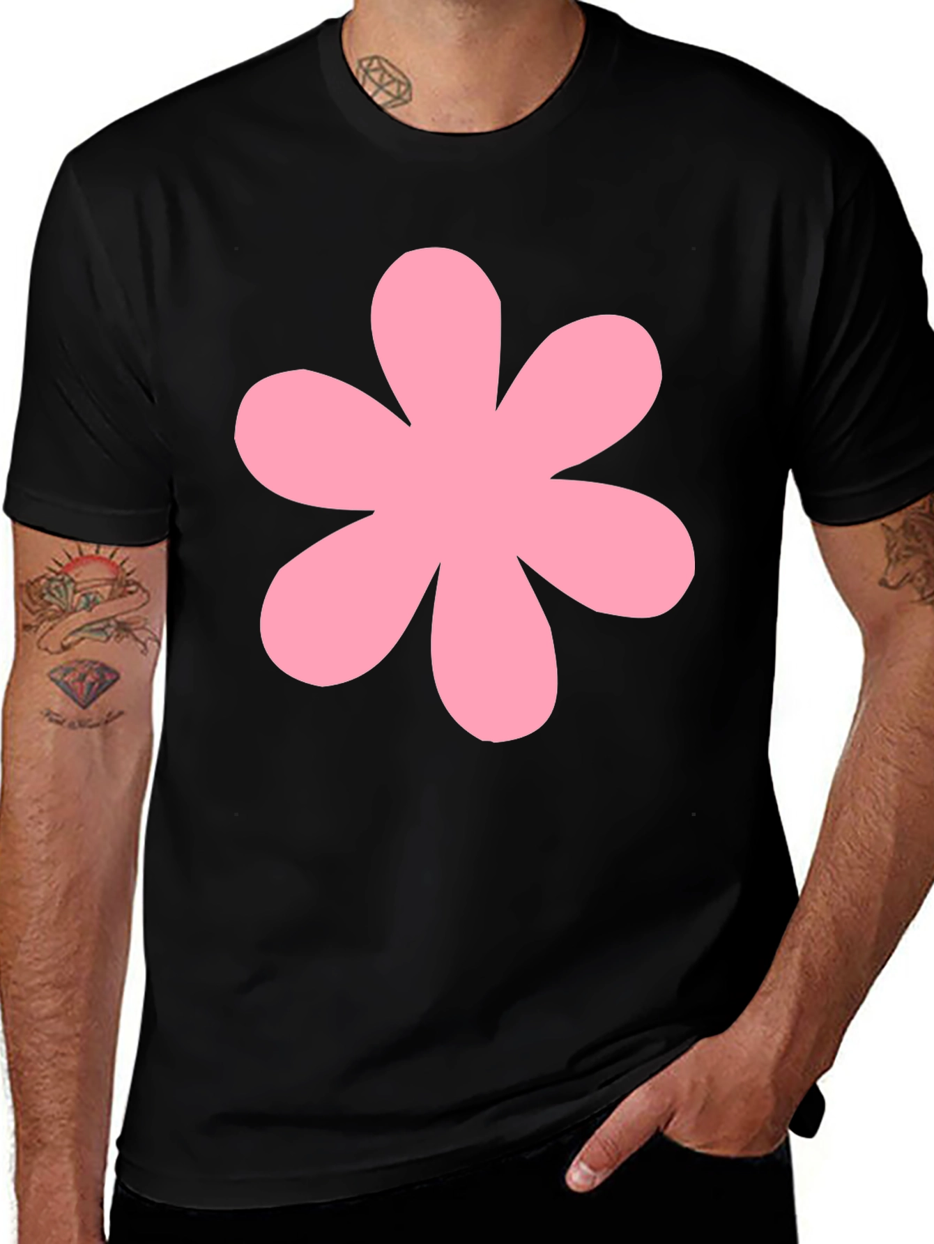 Variant 6 of Pink Flower Black T-Shirt