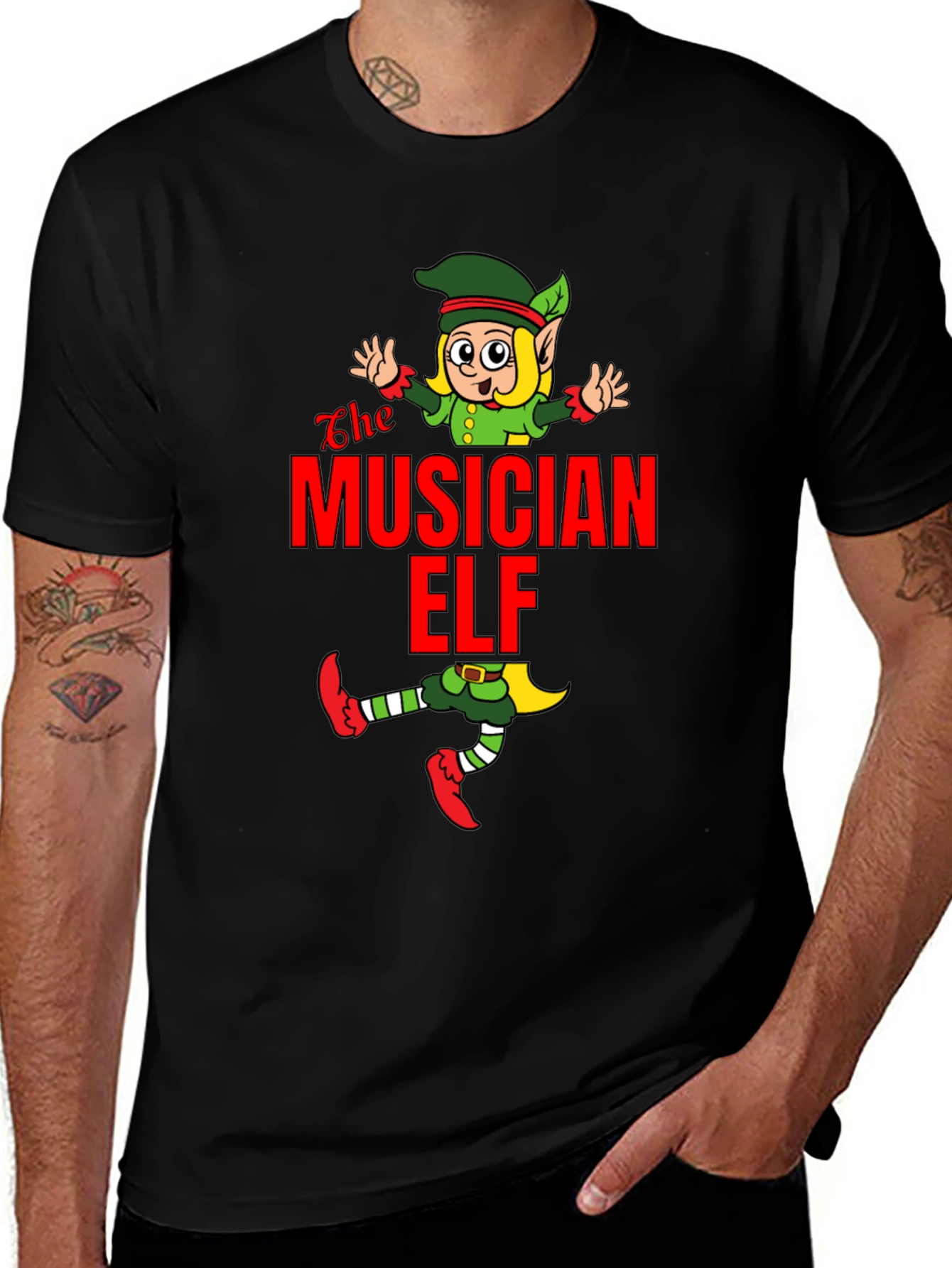 Black The Musician Elf T-Shirt - Holiday Cheer! main image