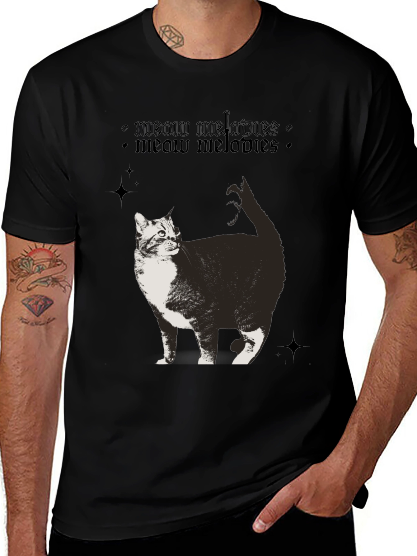 Variant 9 of Meow Melodies Black T-Shirt Cat Graphic