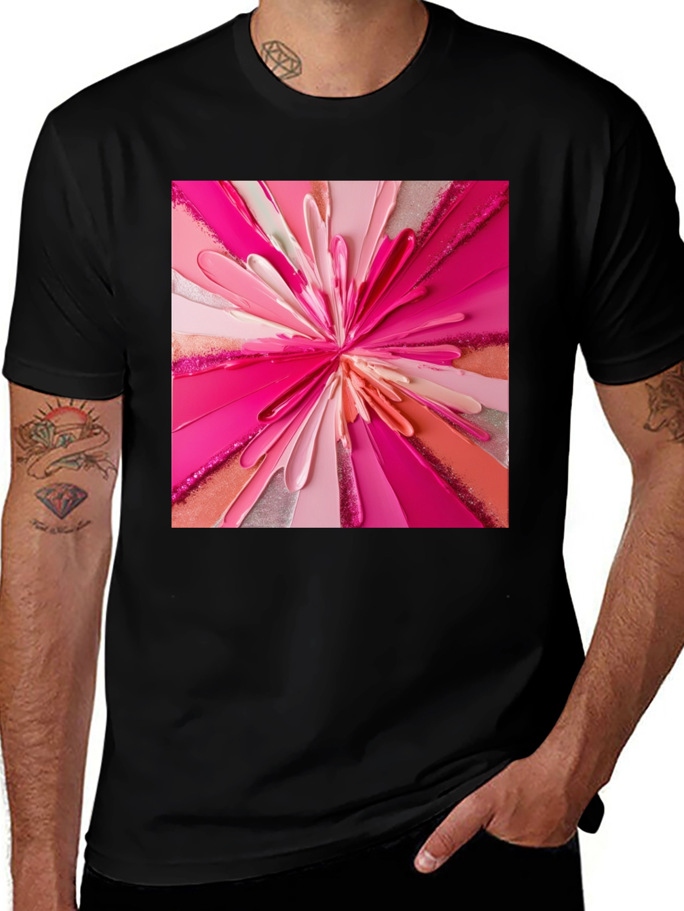 Abstract Pink Burst Graphic Tee - Modern Art Shirt