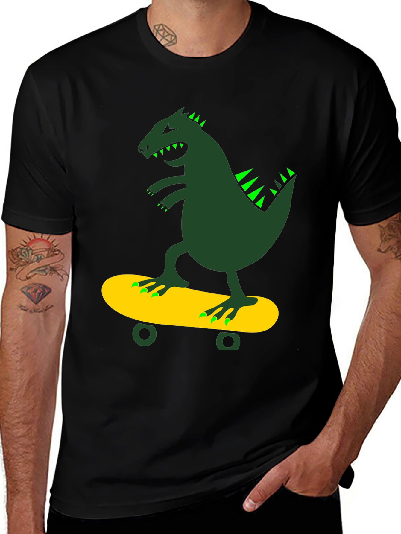 Variant 18 of Dino Skateboarder Black T-Shirt