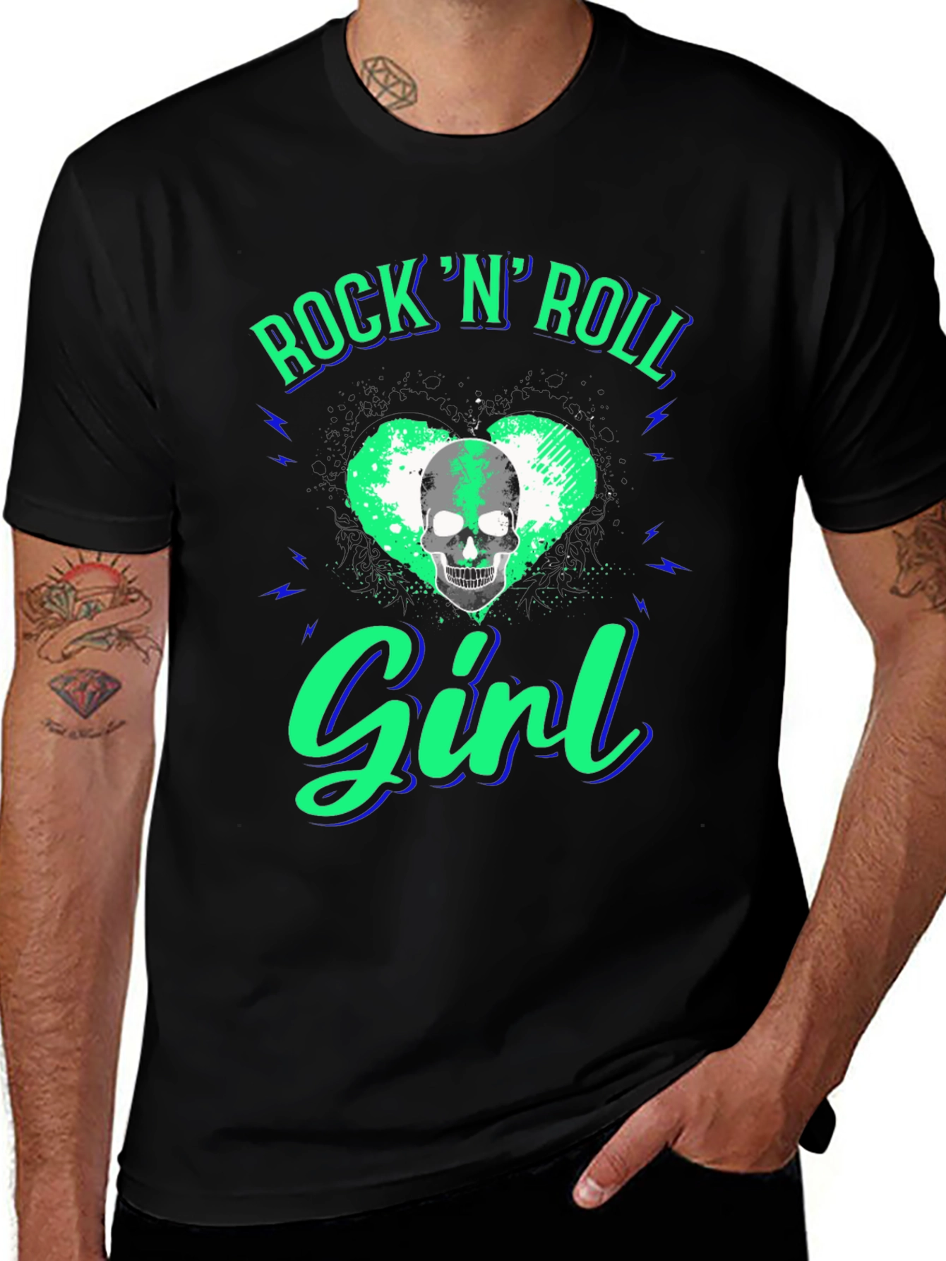 Variant 4 of Rock 'N' Roll Girl T-Shirt - Skull Heart Design