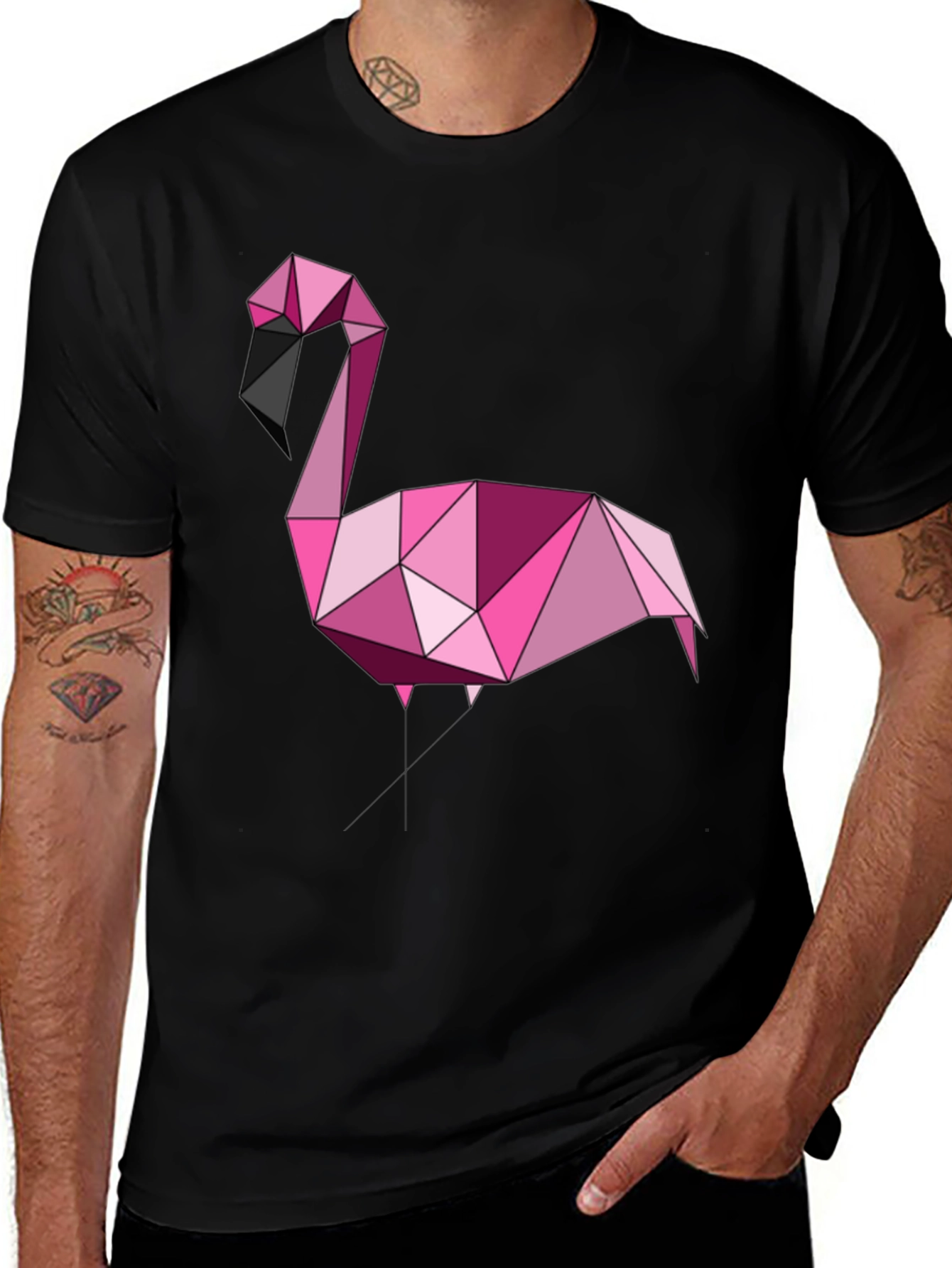 Variant 29 of Geometric Flamingo Black T-Shirt