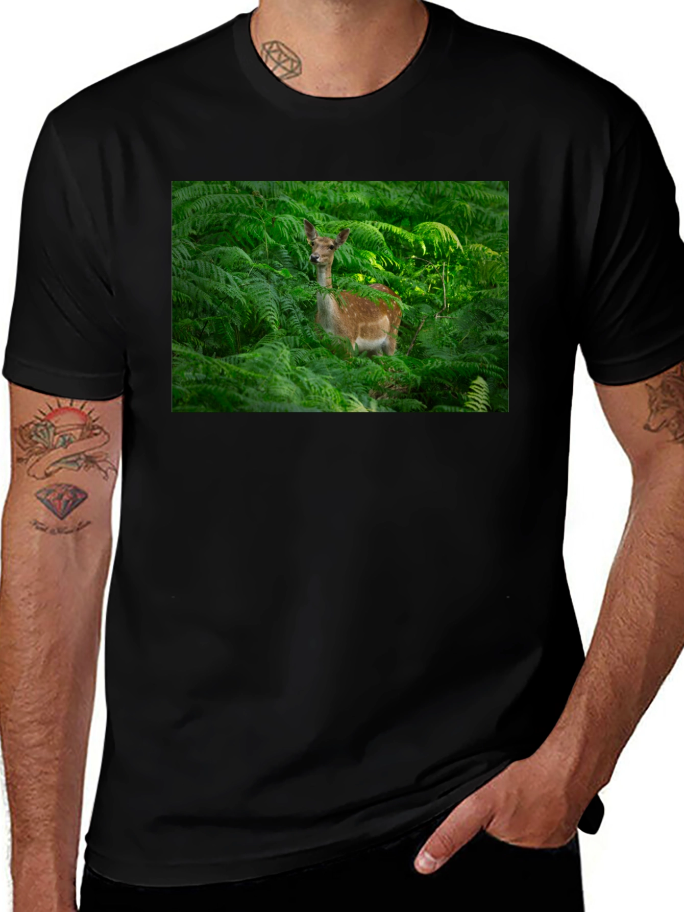Variant 22 of Deer in Ferns Black T-Shirt - Nature Lover Tee