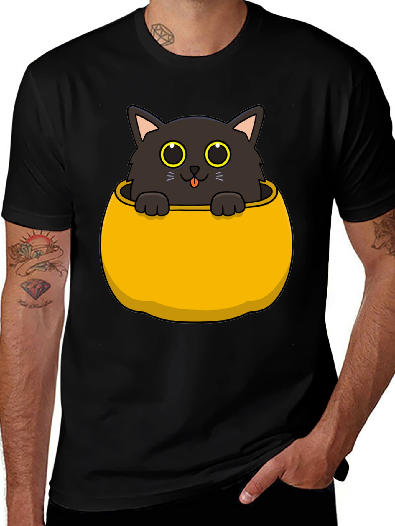 Variant 27 of Cute Cat in Pot T-Shirt - Black