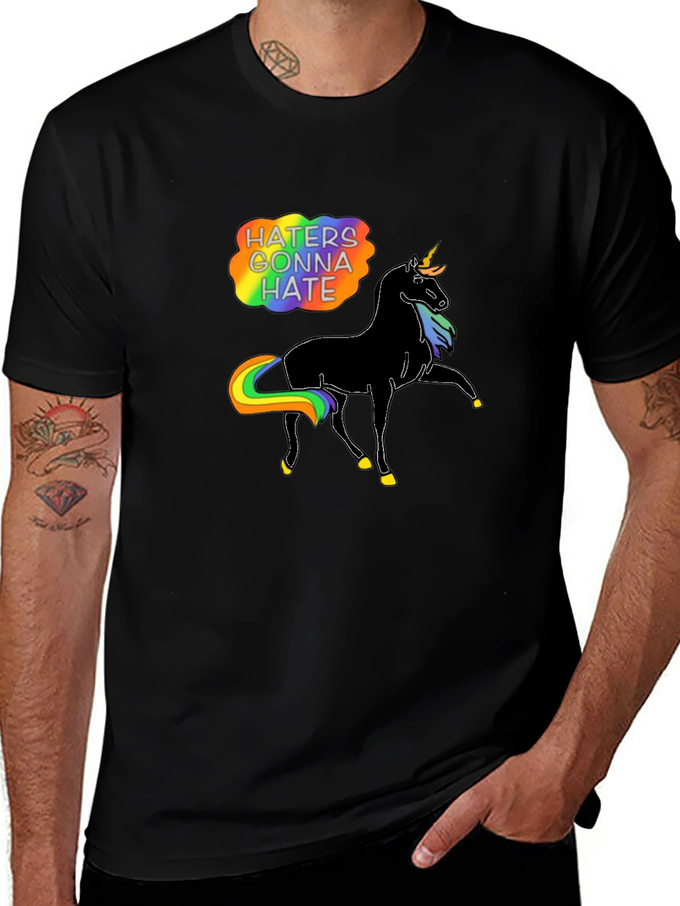 Variant 23 of Haters Gonna Hate Rainbow Unicorn Black T-Shirt