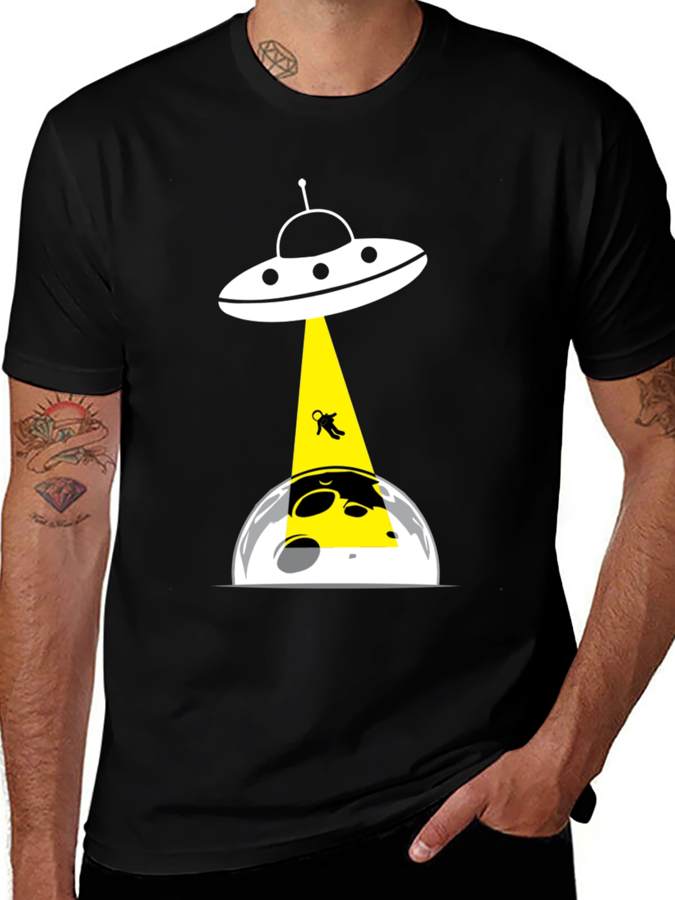 UFO Abduction Graphic Tee - Black Cotton T-Shirt