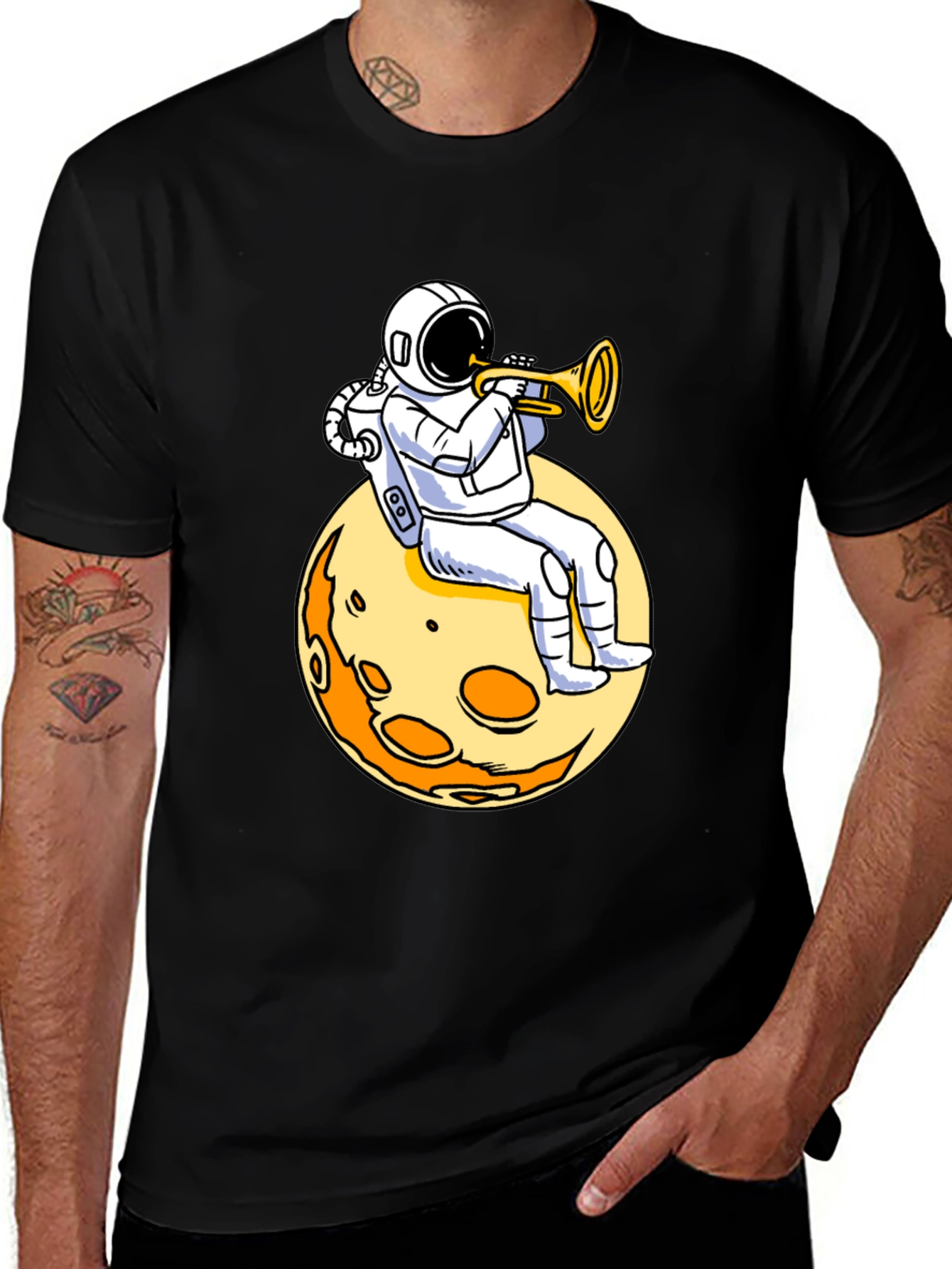 Variant 13 of Astronaut Moon Trumpet Black T-Shirt