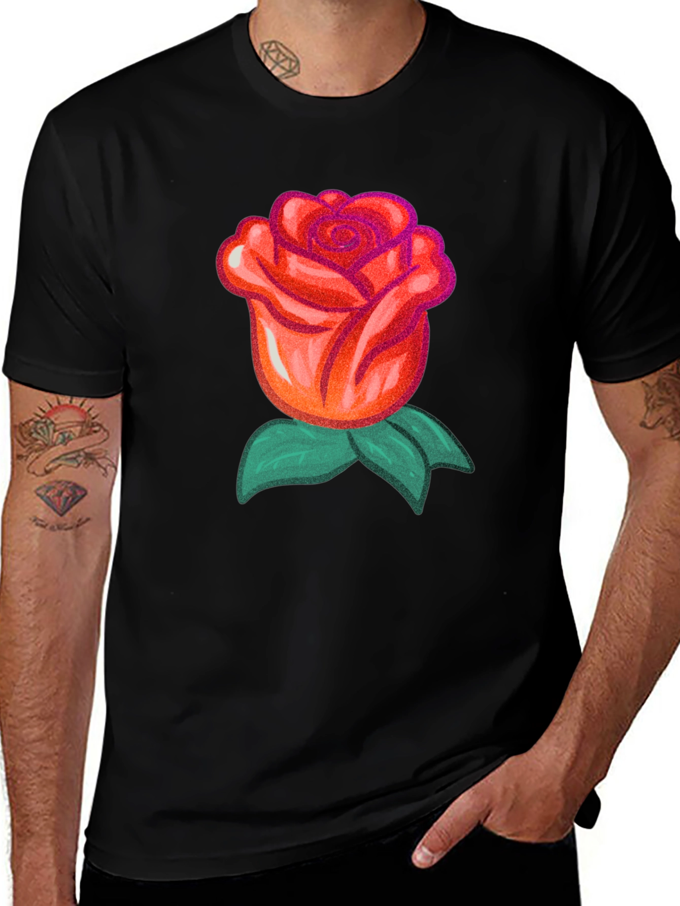 Variant 12 of Rose Graphic Print Black T-Shirt