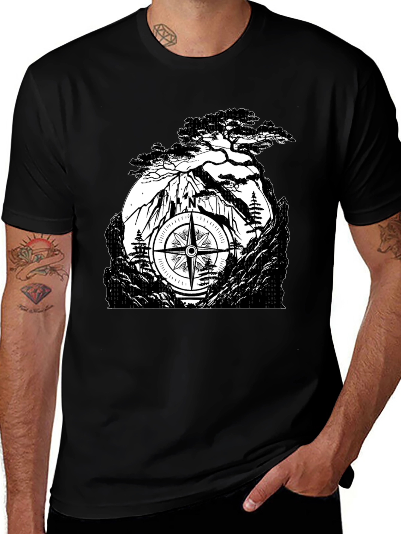 Variant 22 of Mountain Compass Black T-Shirt - Adventure Awaits