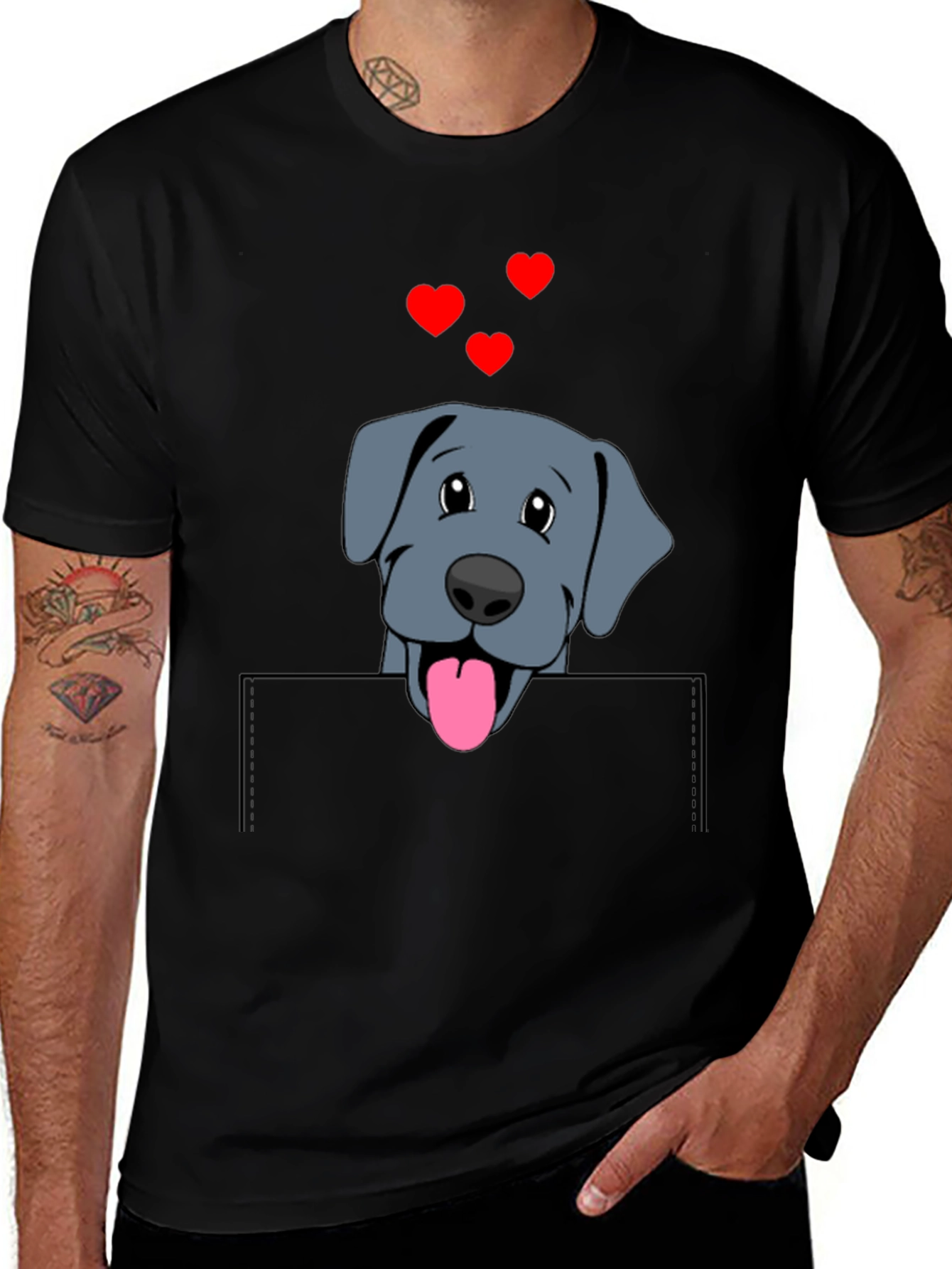 Black Cute Dog in Pocket T-Shirt main image