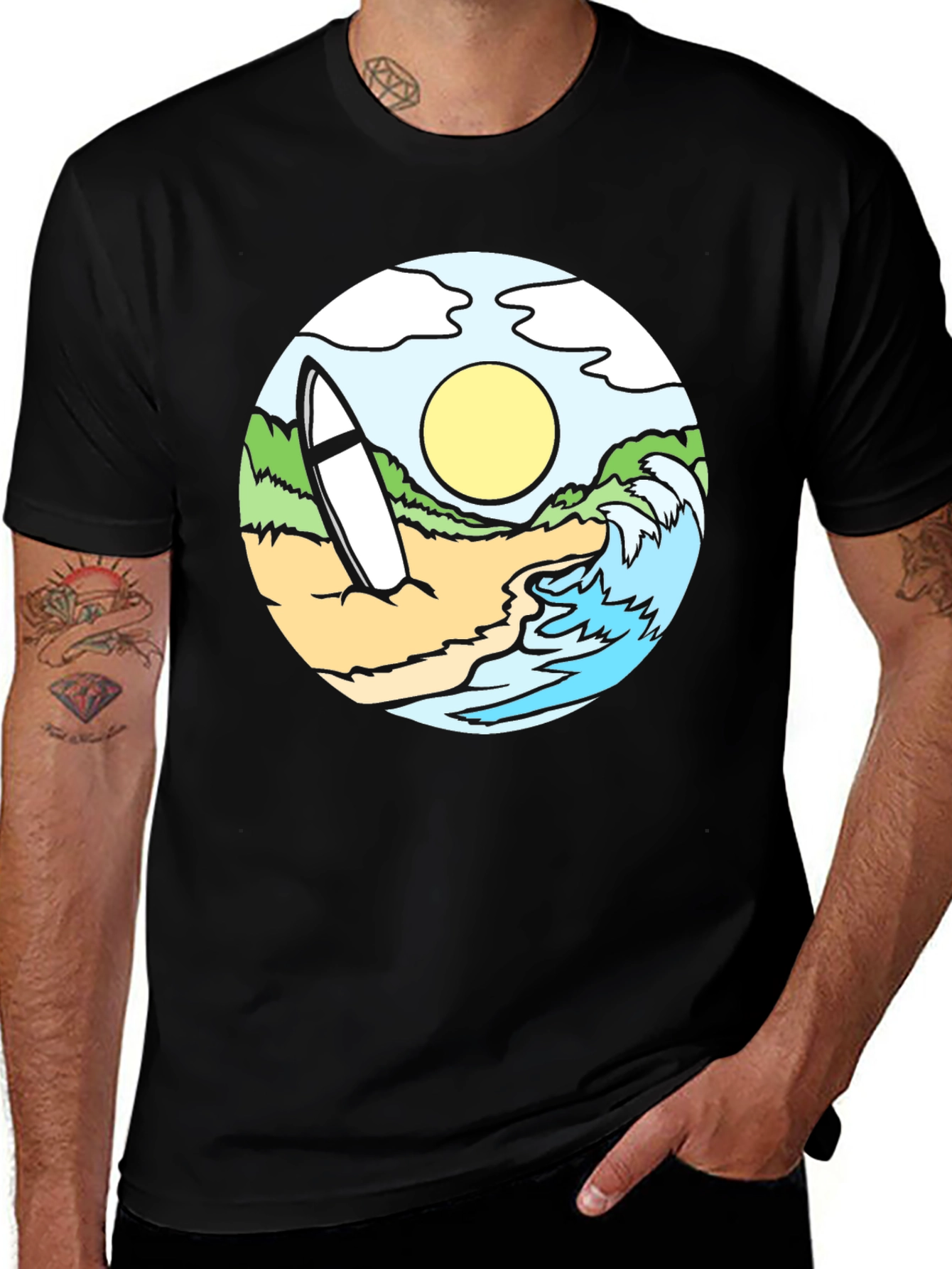 Variant 26 of Surfing Beach Graphic Tee - Black