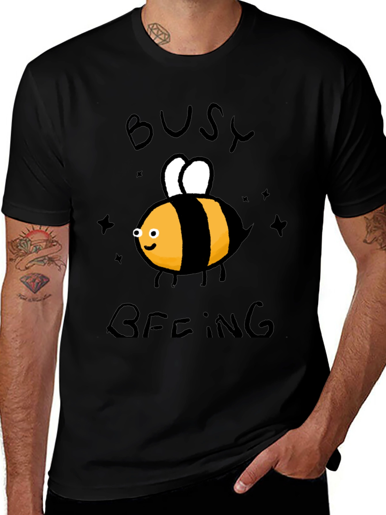 Variant 2 of Busy Beeing T-Shirt - Black Crew Neck Graphic Tee