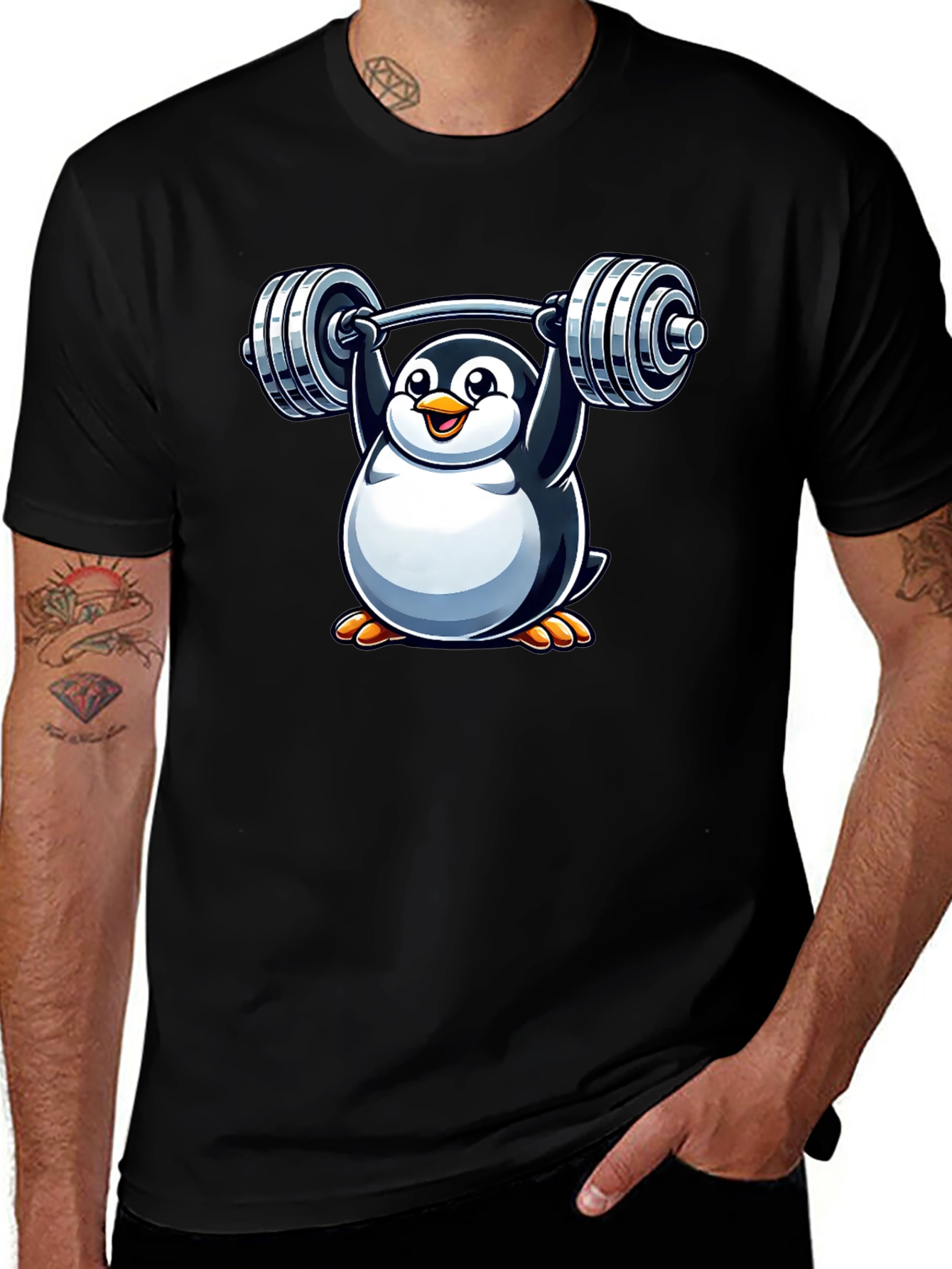Variant 15 of Penguin Weightlifting T-Shirt - Funny Gym Tee