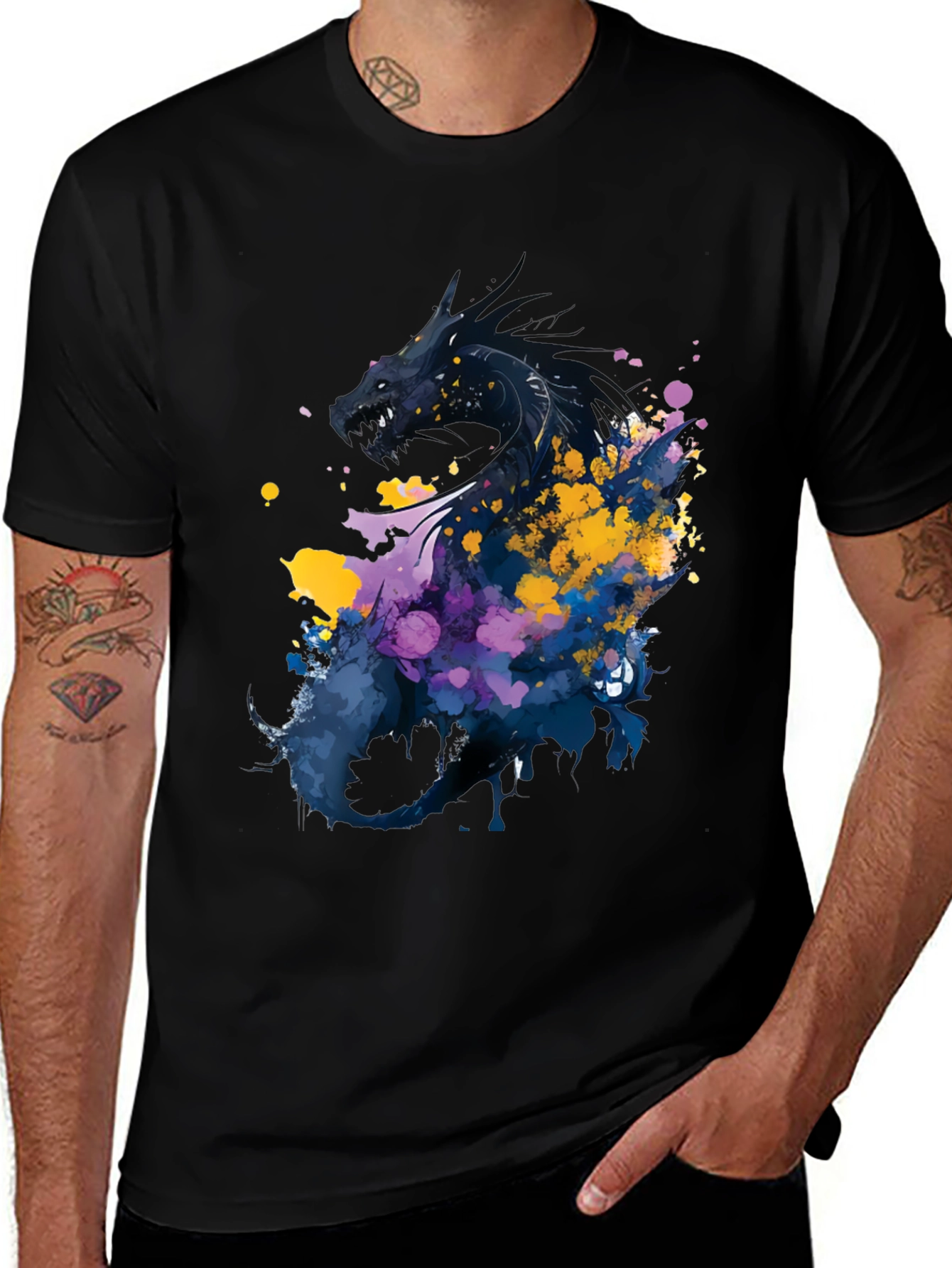 Variant 19 of Dragon Art Graphic Print Black T-Shirt