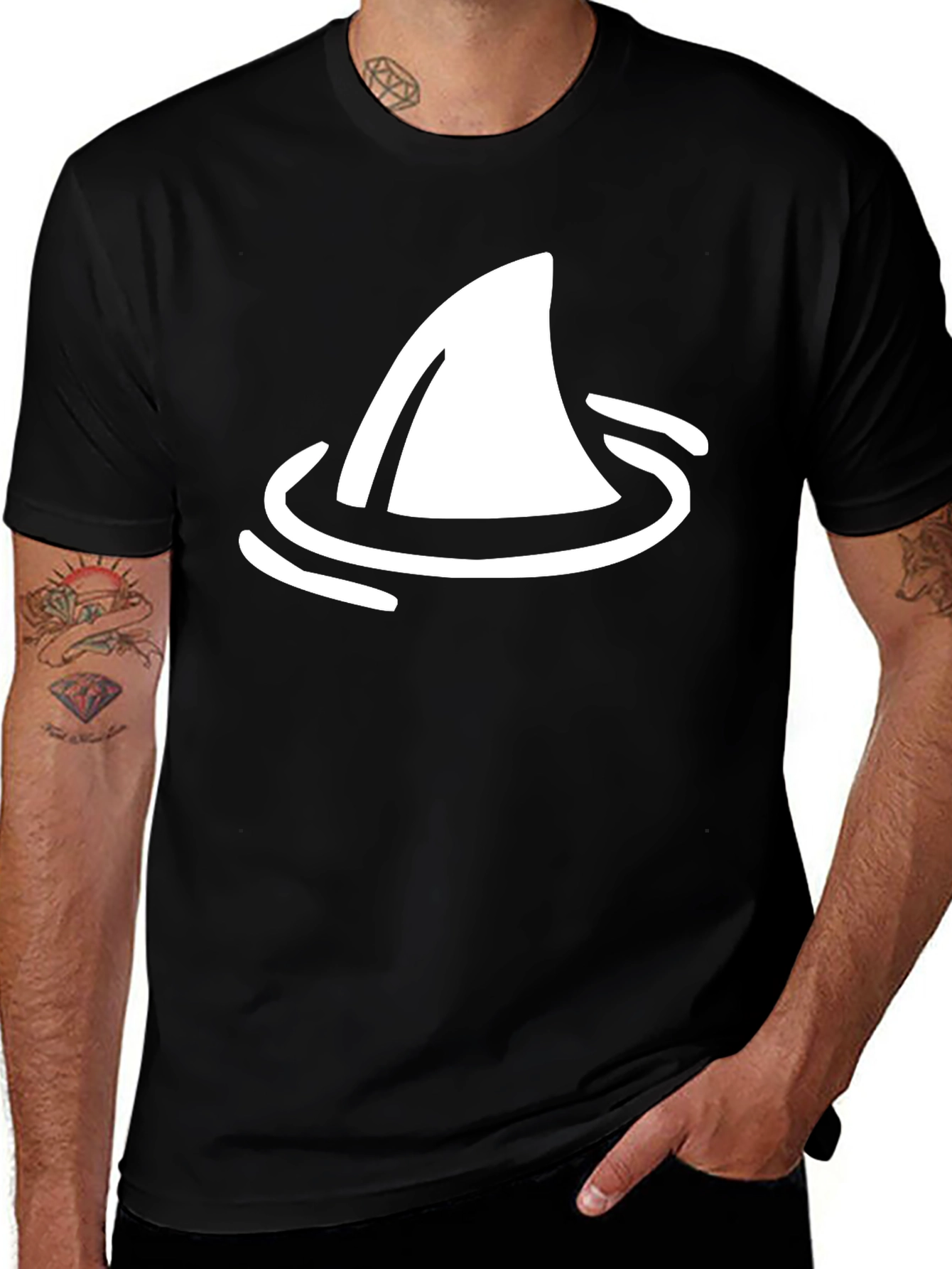 Variant 21 of Shark Fin Graphic Tee - Black Cotton T-Shirt