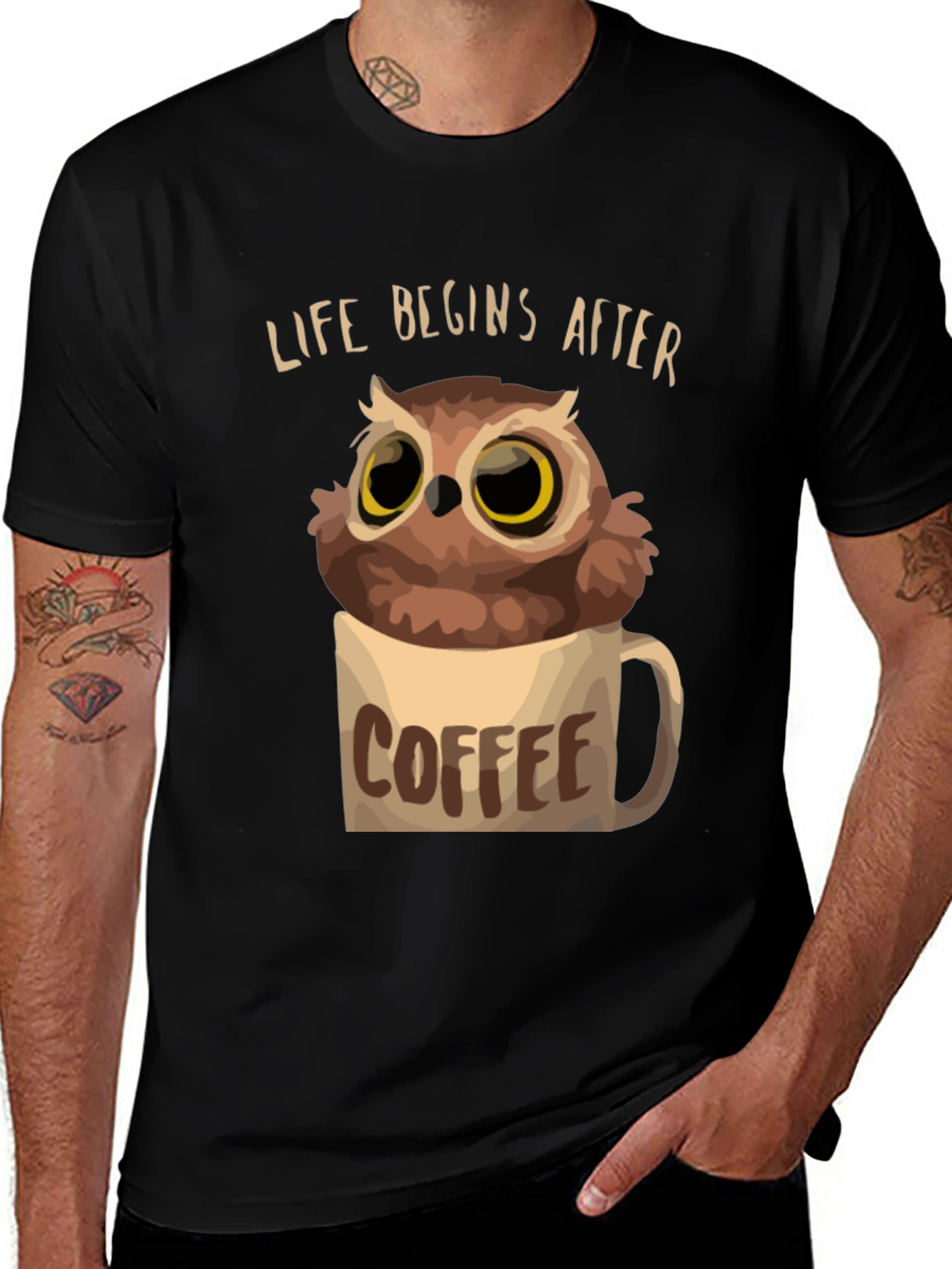 Variant 6 of Life Begins After Coffee Owl T-Shirt