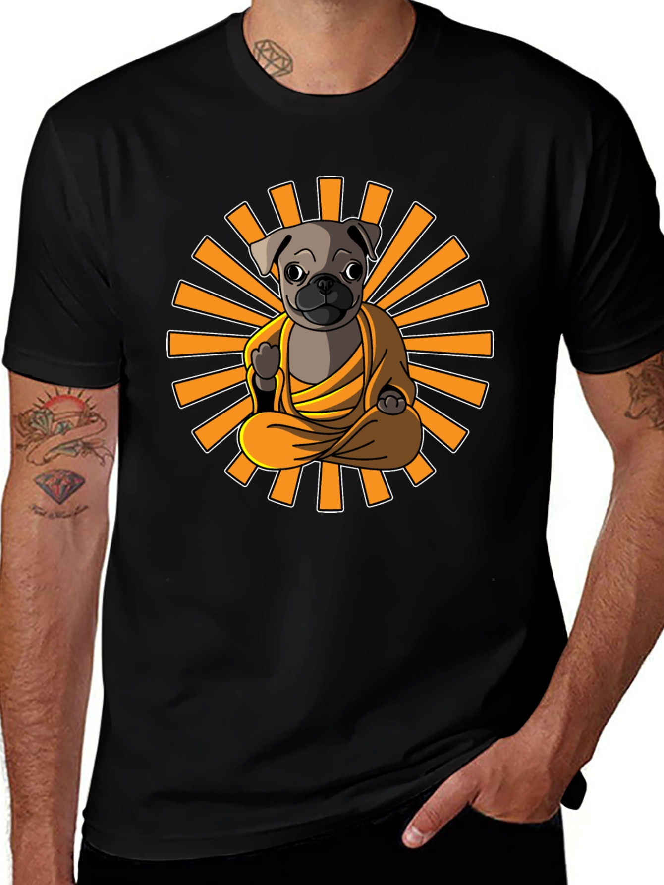 Variant 27 of Meditating Pug Buddha Graphic Tee - Zen Vibes