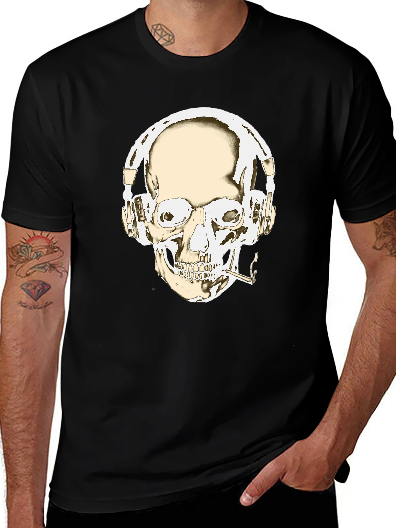 Variant 7 of Skull Headphones T-Shirt - Black Graphic Tee