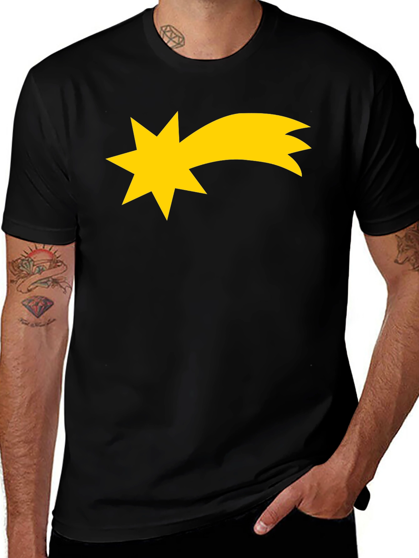 Black Shooting Star Graphic Tee - Black Cotton T-Shirt main image