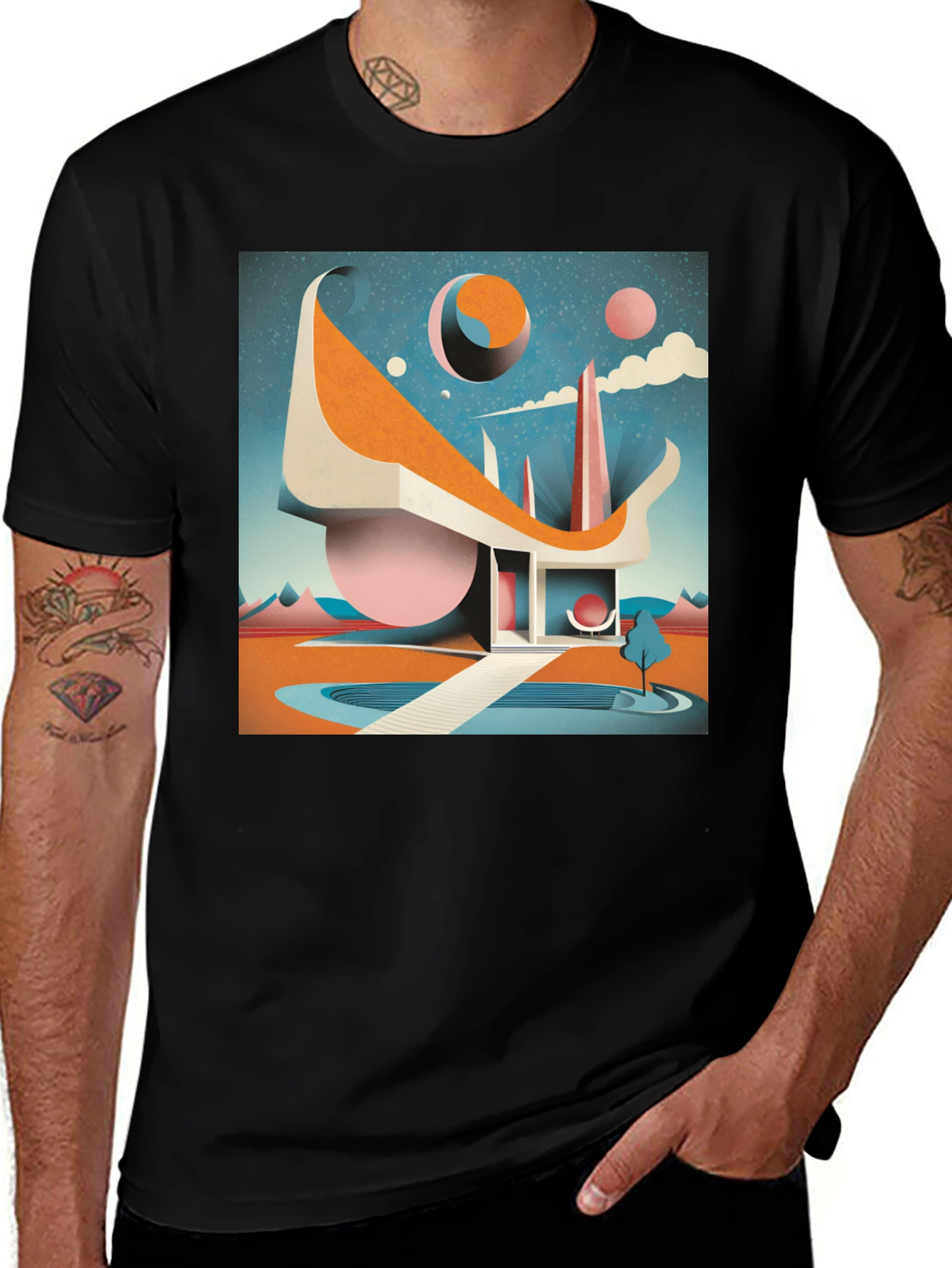 Variant 23 of Retro Futuristic T-Shirt: Modernist Architectural Design
