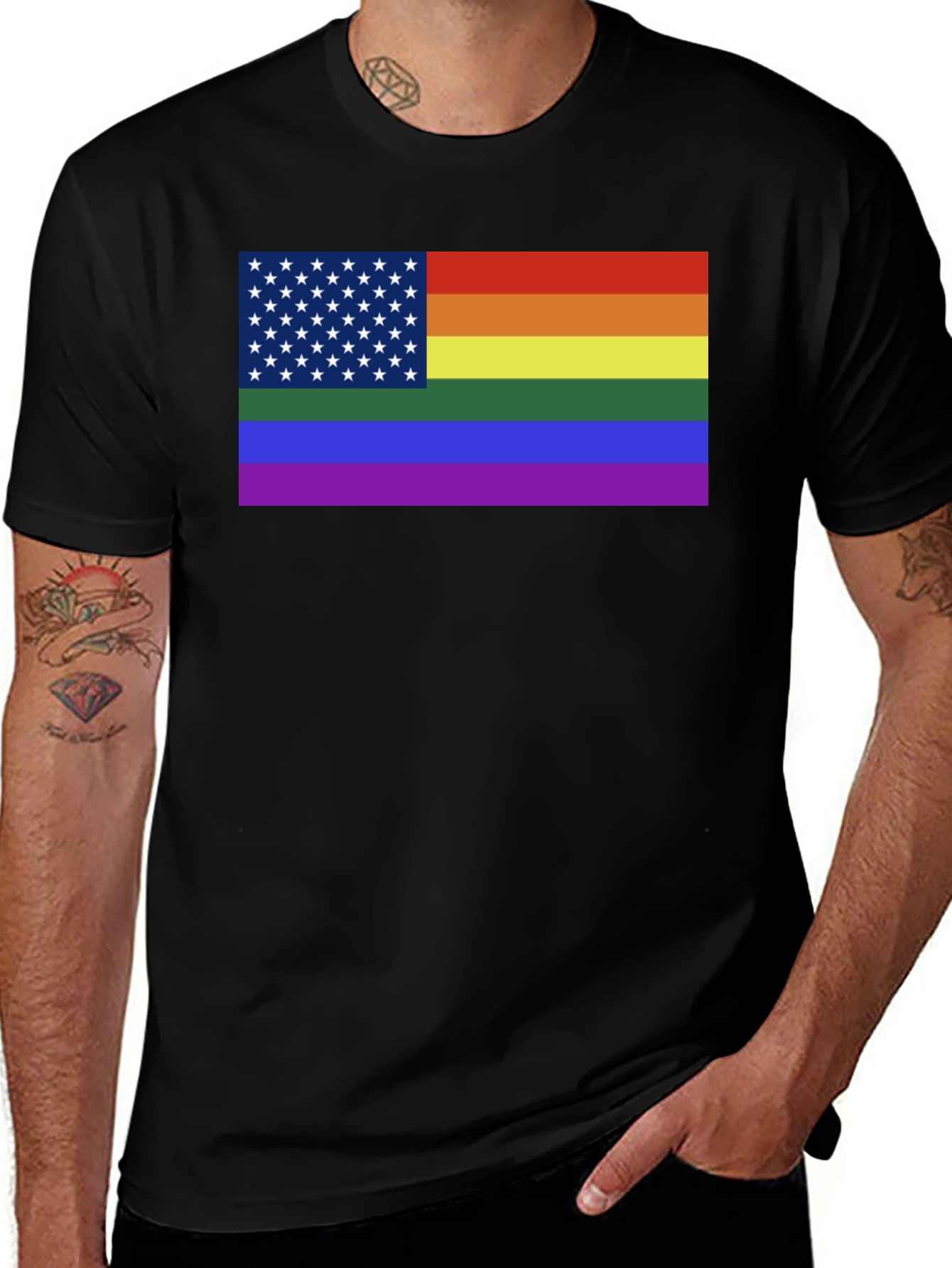 Variant 17 of Pride Flag USA Tee - Unisex Black T-Shirt
