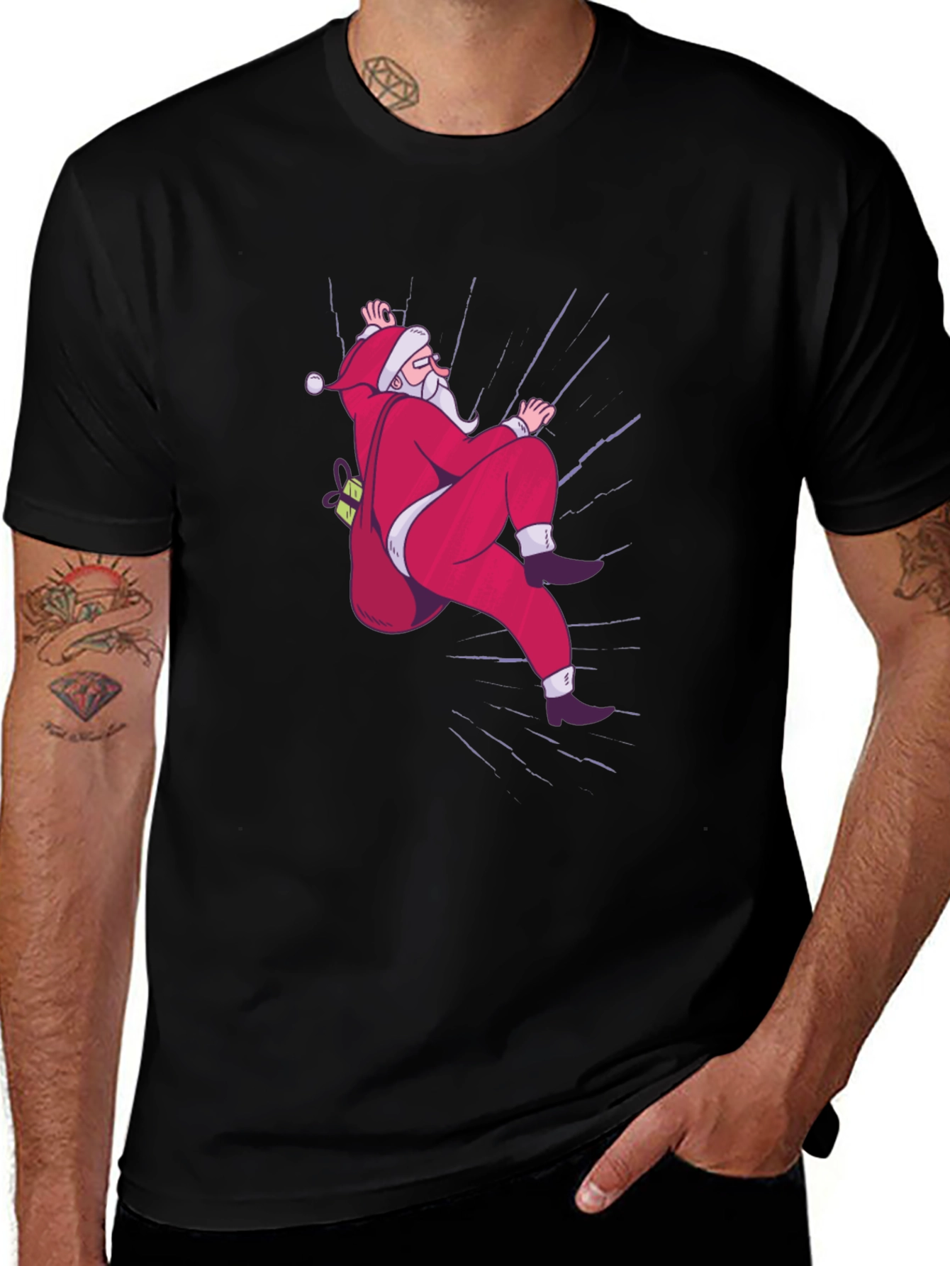 Santa Climbing T-Shirt - Holiday Fun Apparel