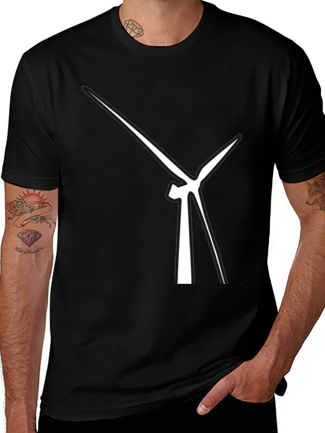 Abstract Wind Turbine Graphic Tee - Modern Black T-Shirt